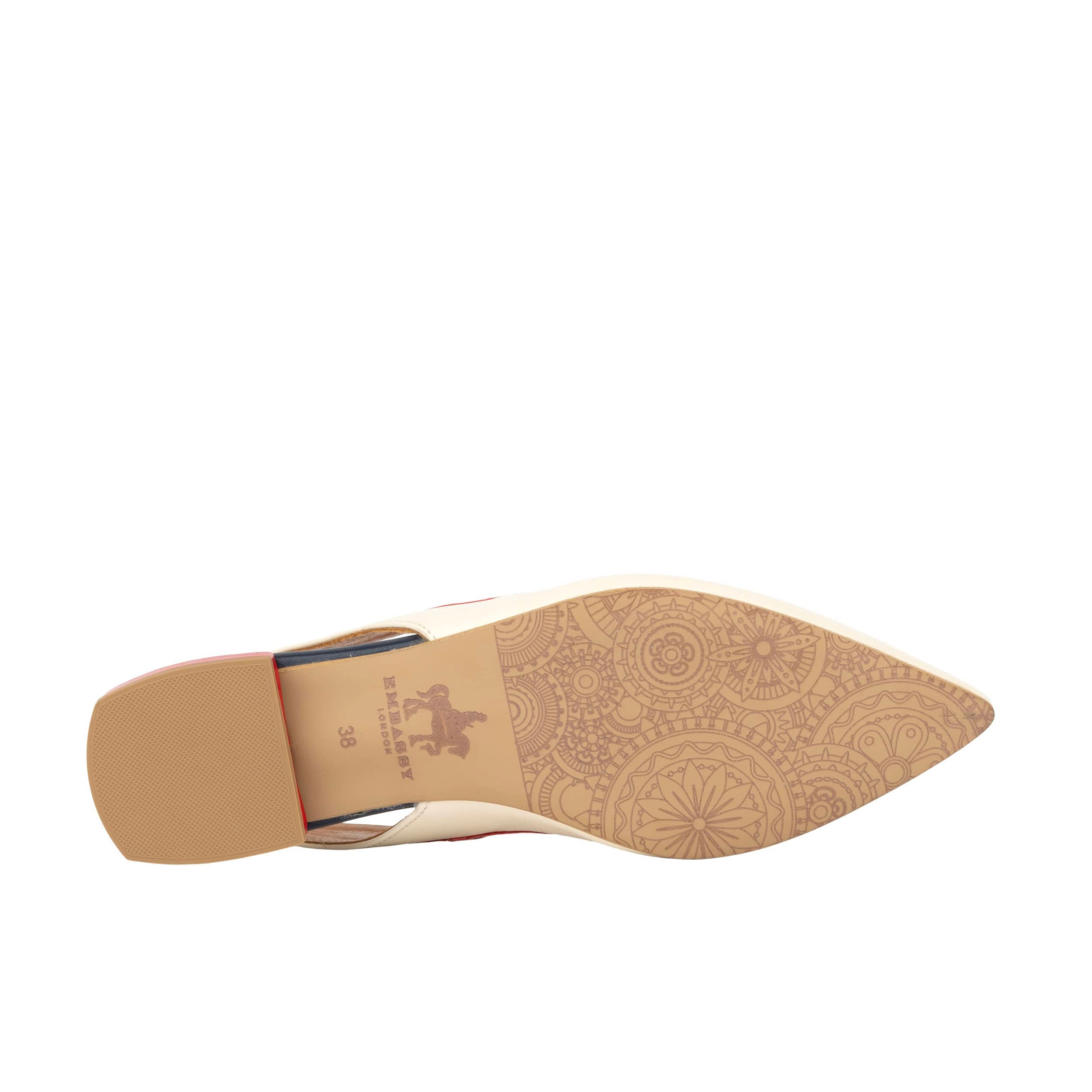 Holly Brogue - Cream & Red & Blue - Women's Leather Flat Slingback
