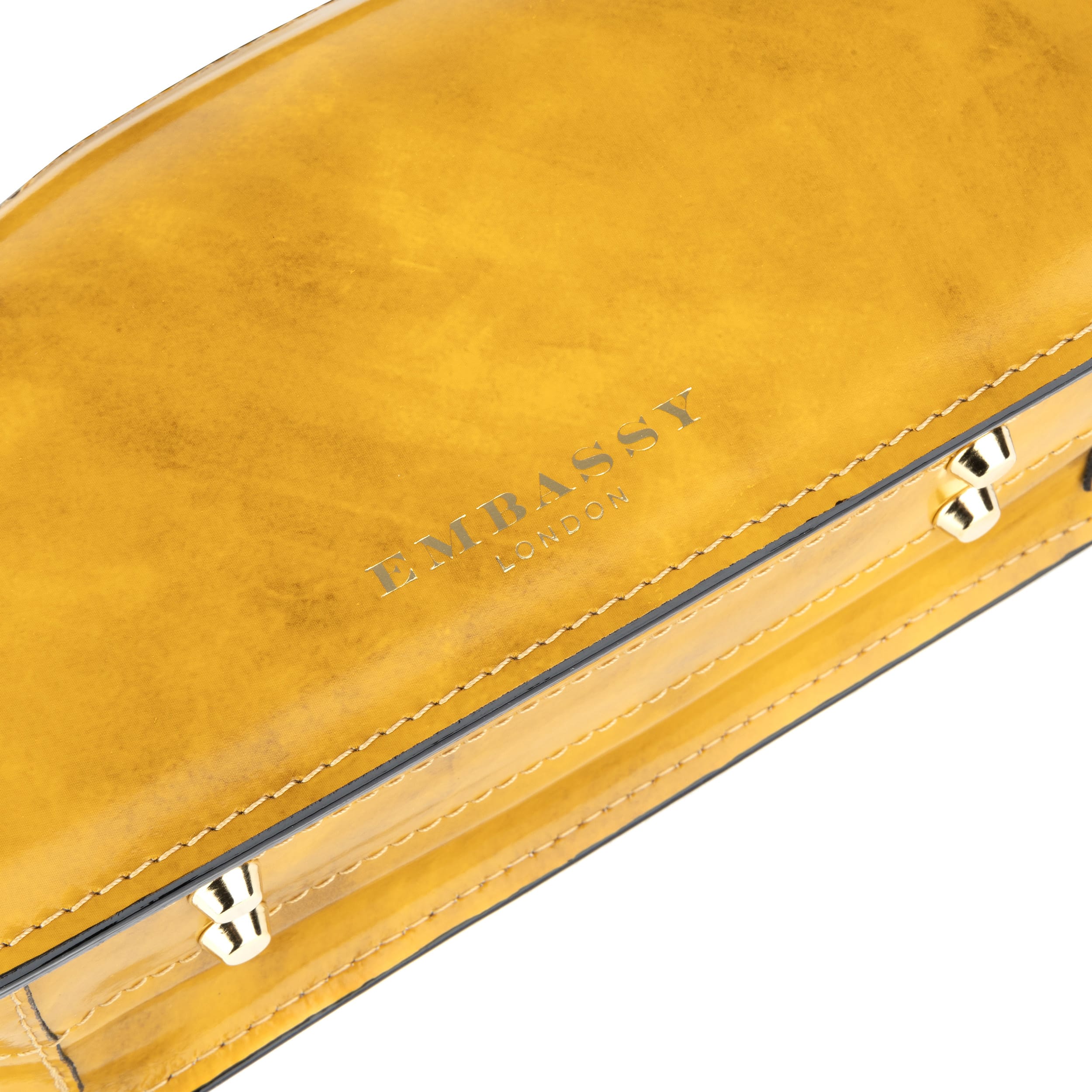 Gazelle - Mustard - Women's patent bowling bag with handle and strap