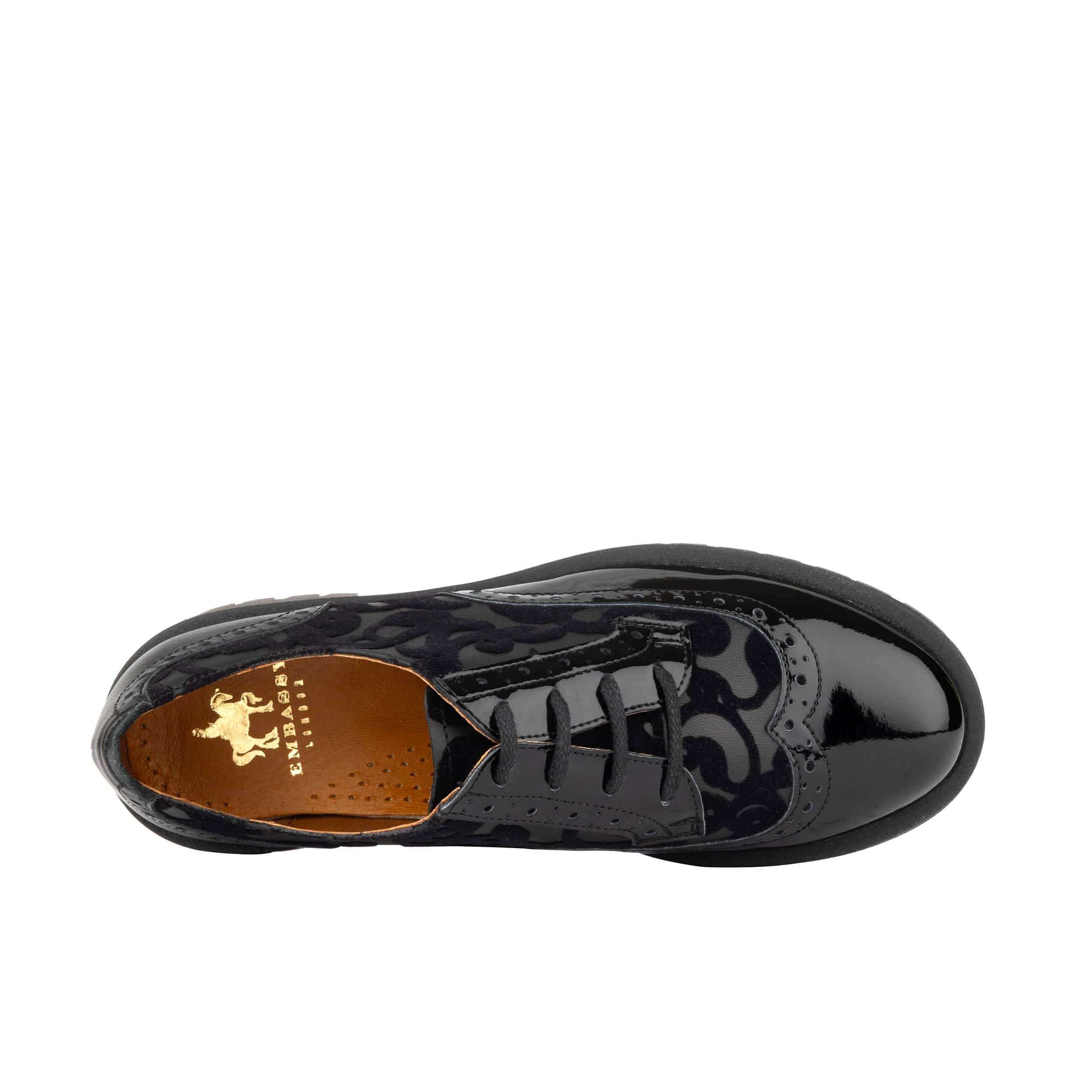 Artisan - Black Floral - Women's leather lace-up shoe with brogue detailing