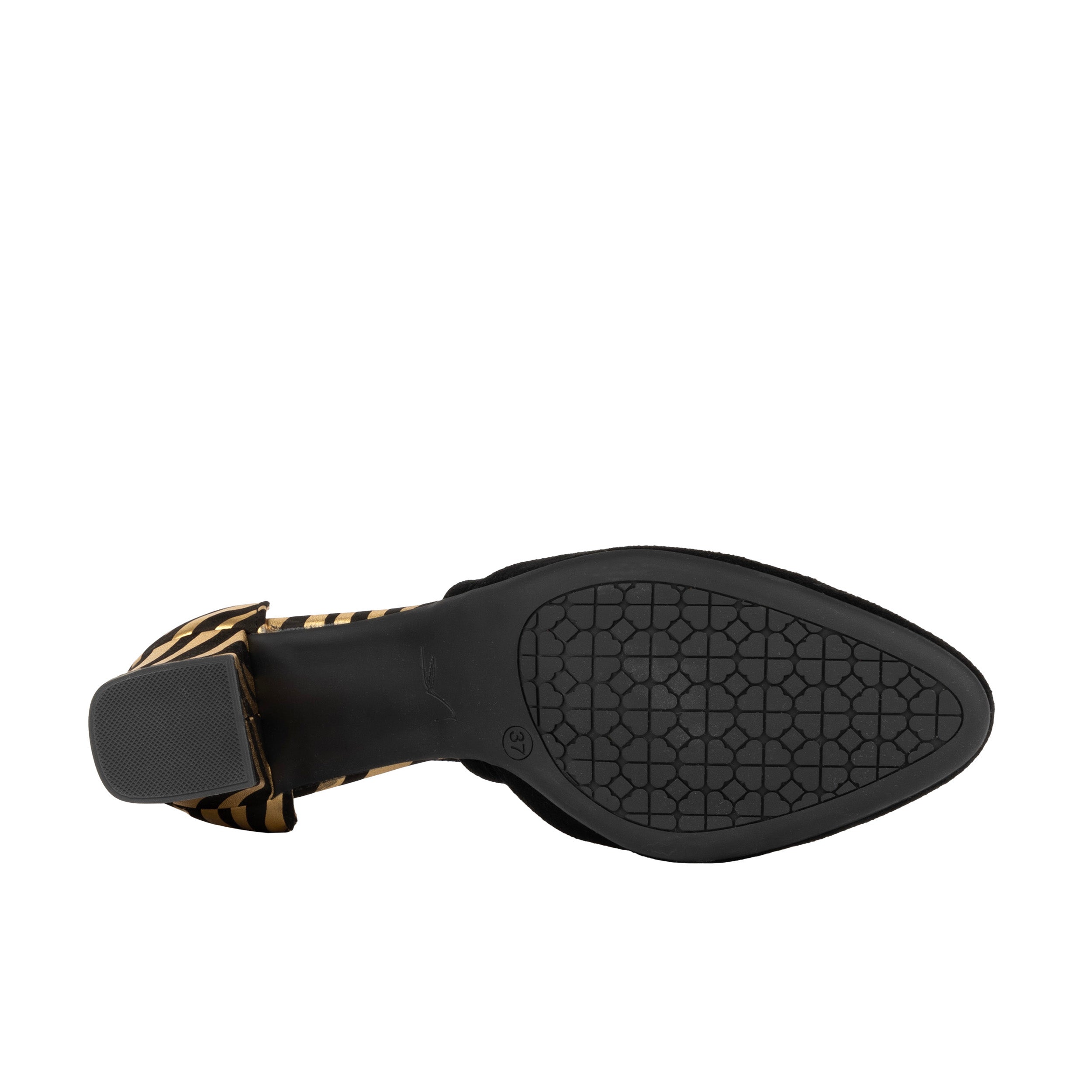 Dannii - Black & Gold Stripes - Women's leather closed-toe block heel with gold foil details