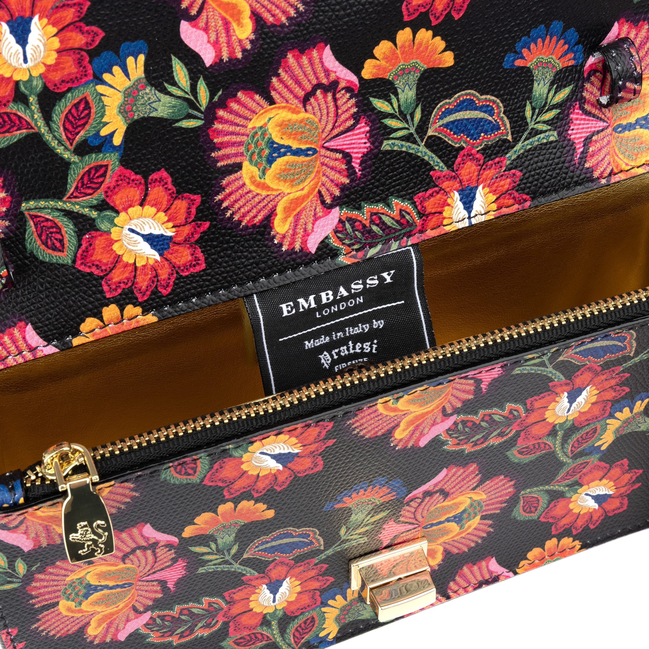Envy - Red Flowers - Women's leather flap clutch bag with strap