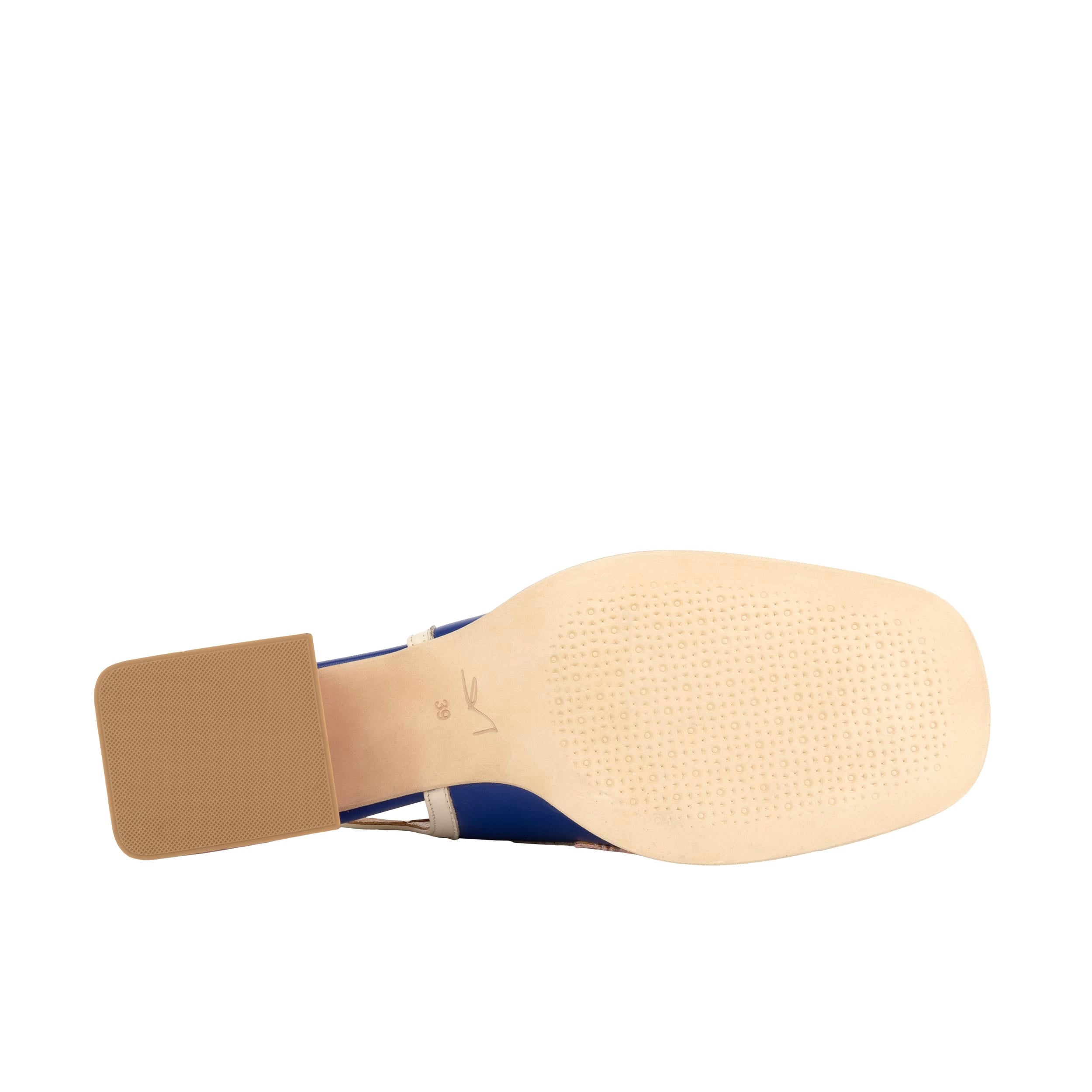 Diana - Blue & Cream & Pink - Women's block heel slingback leather pump