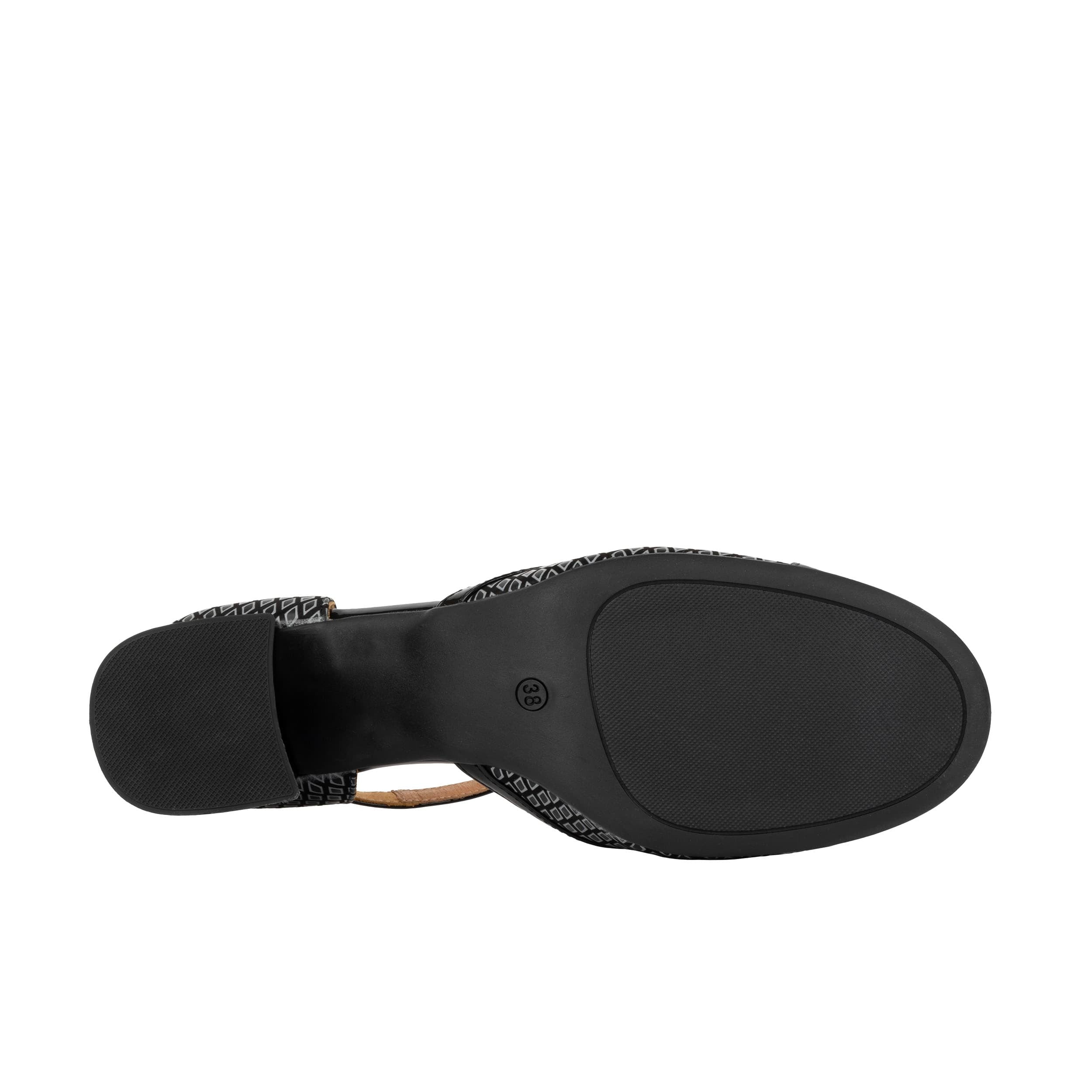 Kemi - Black & Grey Diamonds - Women's Leather Almond-Toe Block Heel