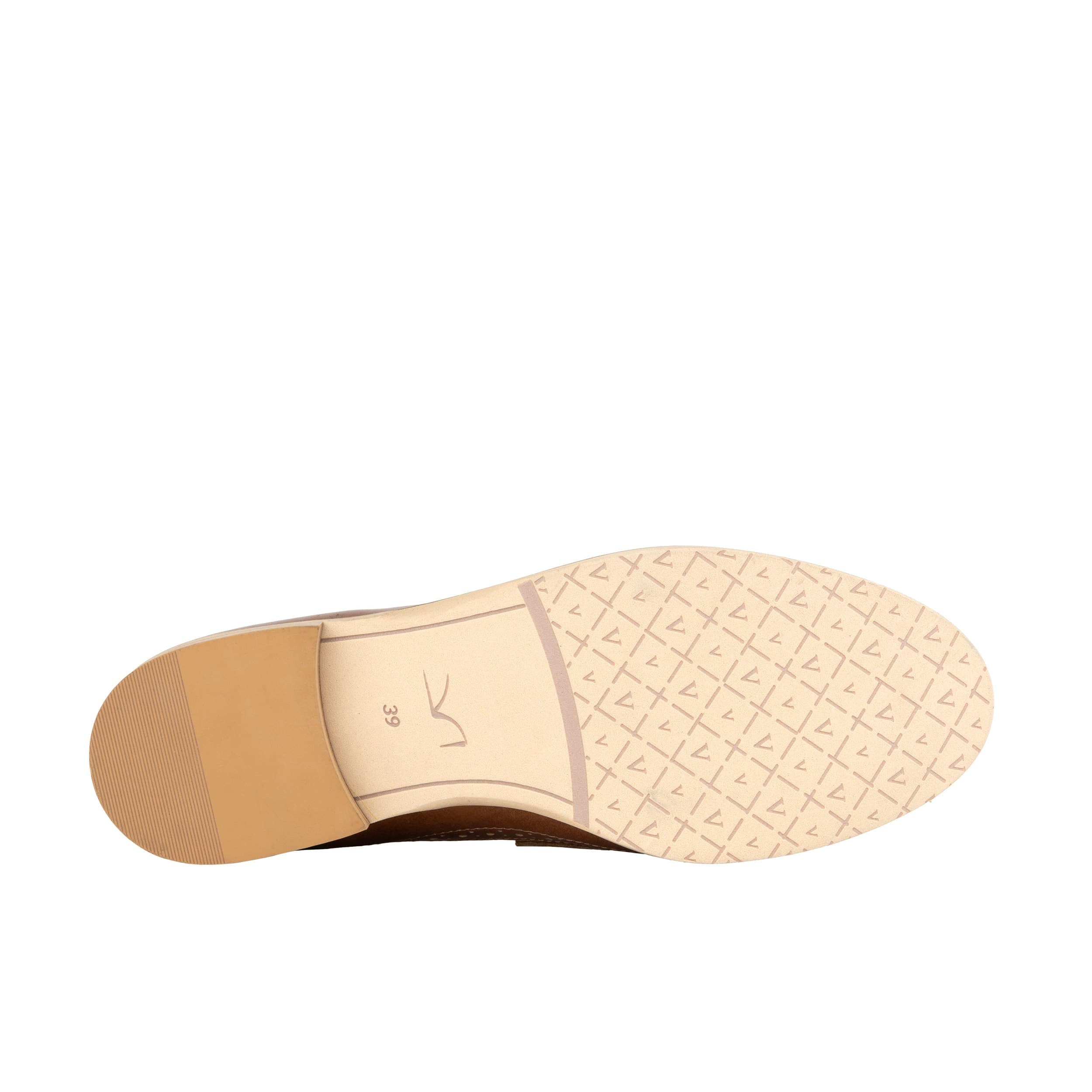 Angelina - Tan & Cream - Women's leather almond toe penny loafer with broguing