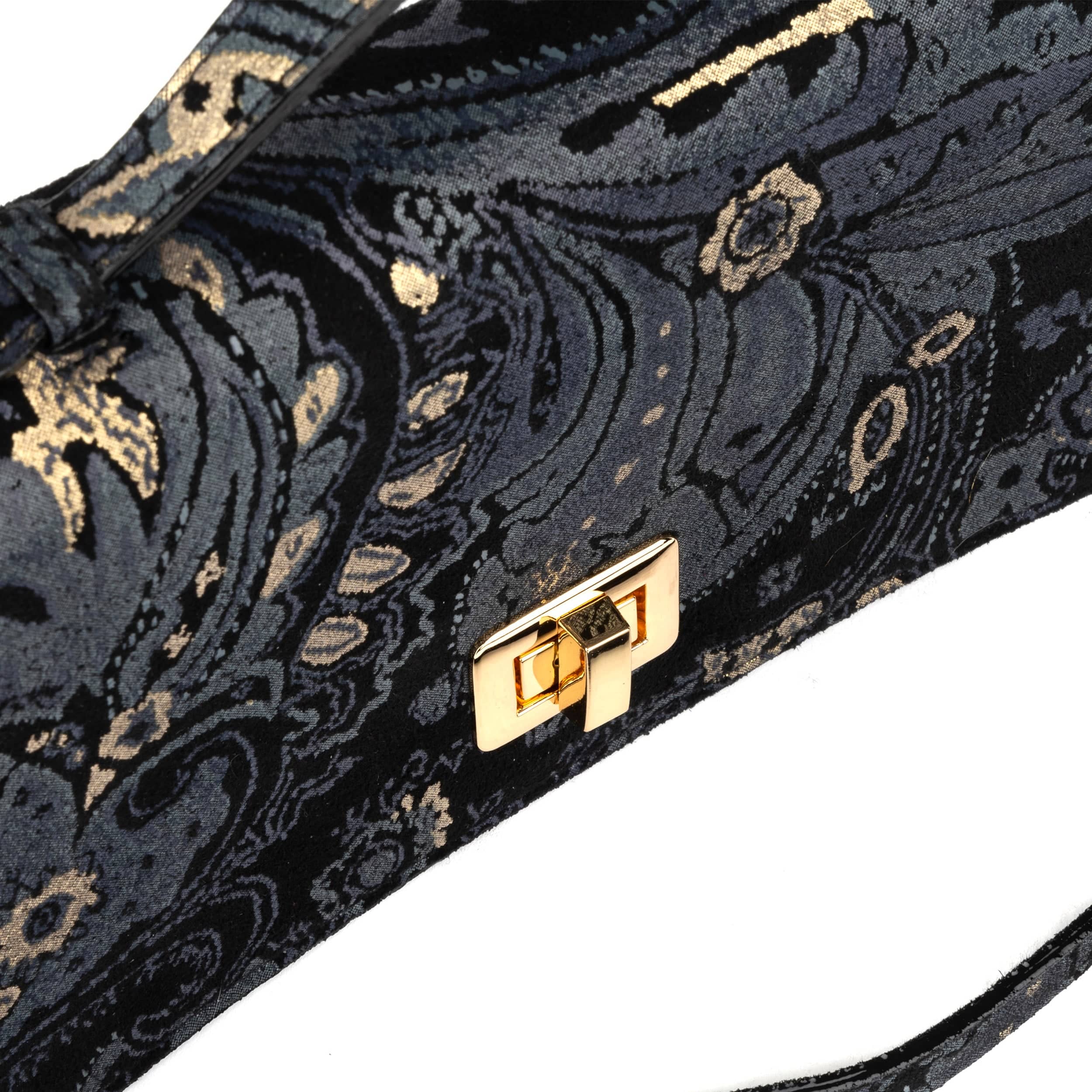 Envy - Black & Grey & Gold - Women's leather flap clutch bag with strap