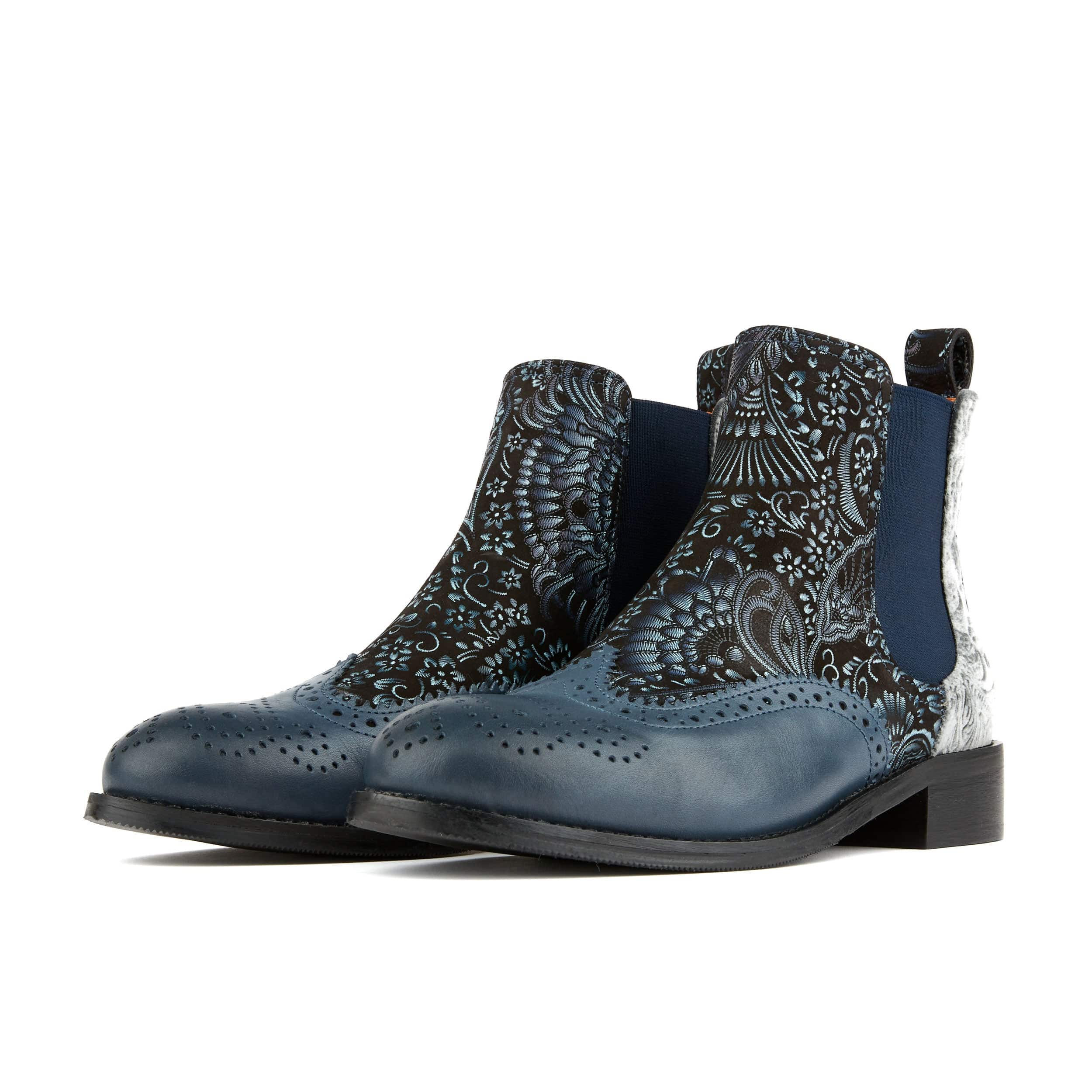Mamacita - Silver Blue - Women's almond toe chelsea boot with wingtip brogue detail