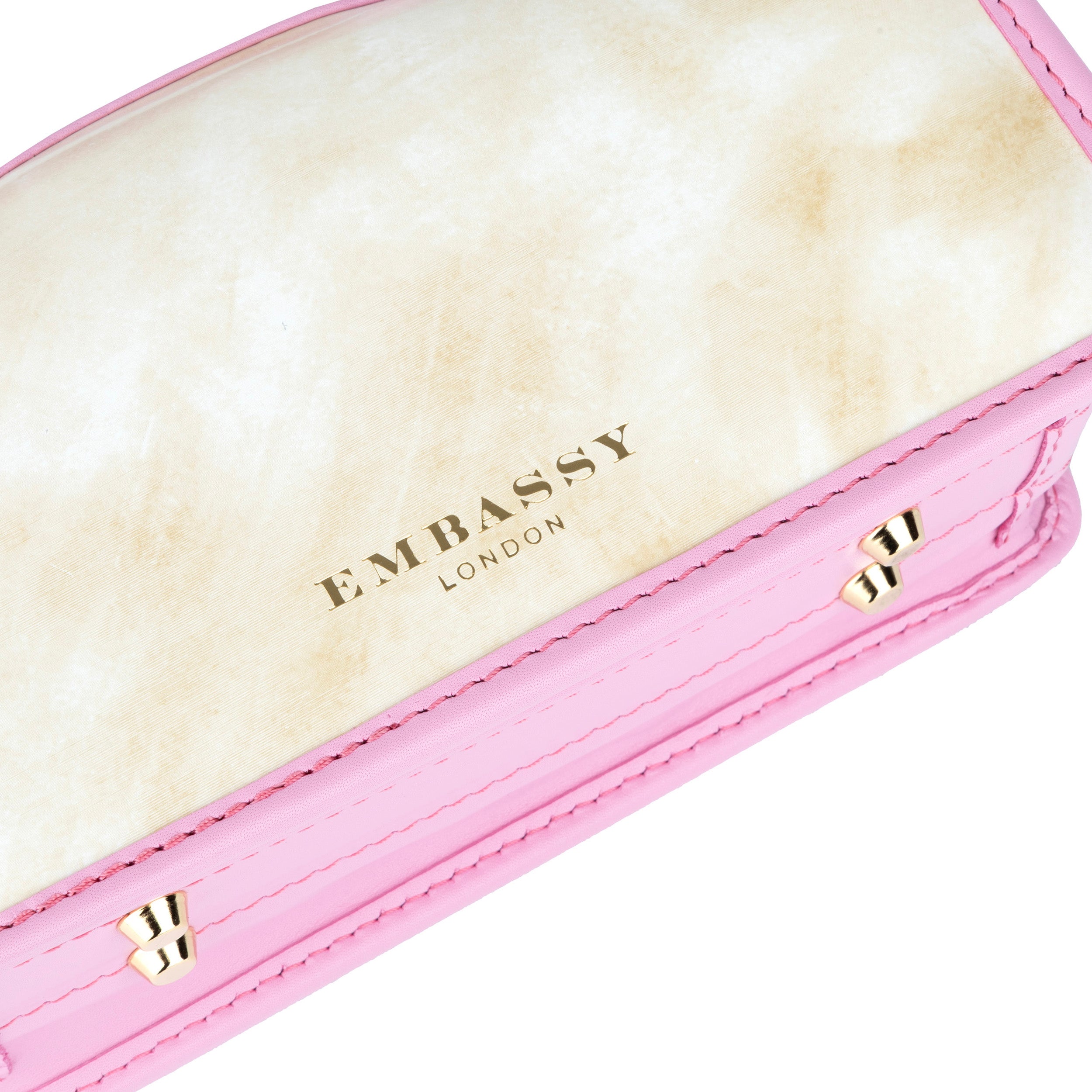 Gazelle Mini - Pink & Cream - Women's mini patent clutch bowling bag with handle and strap