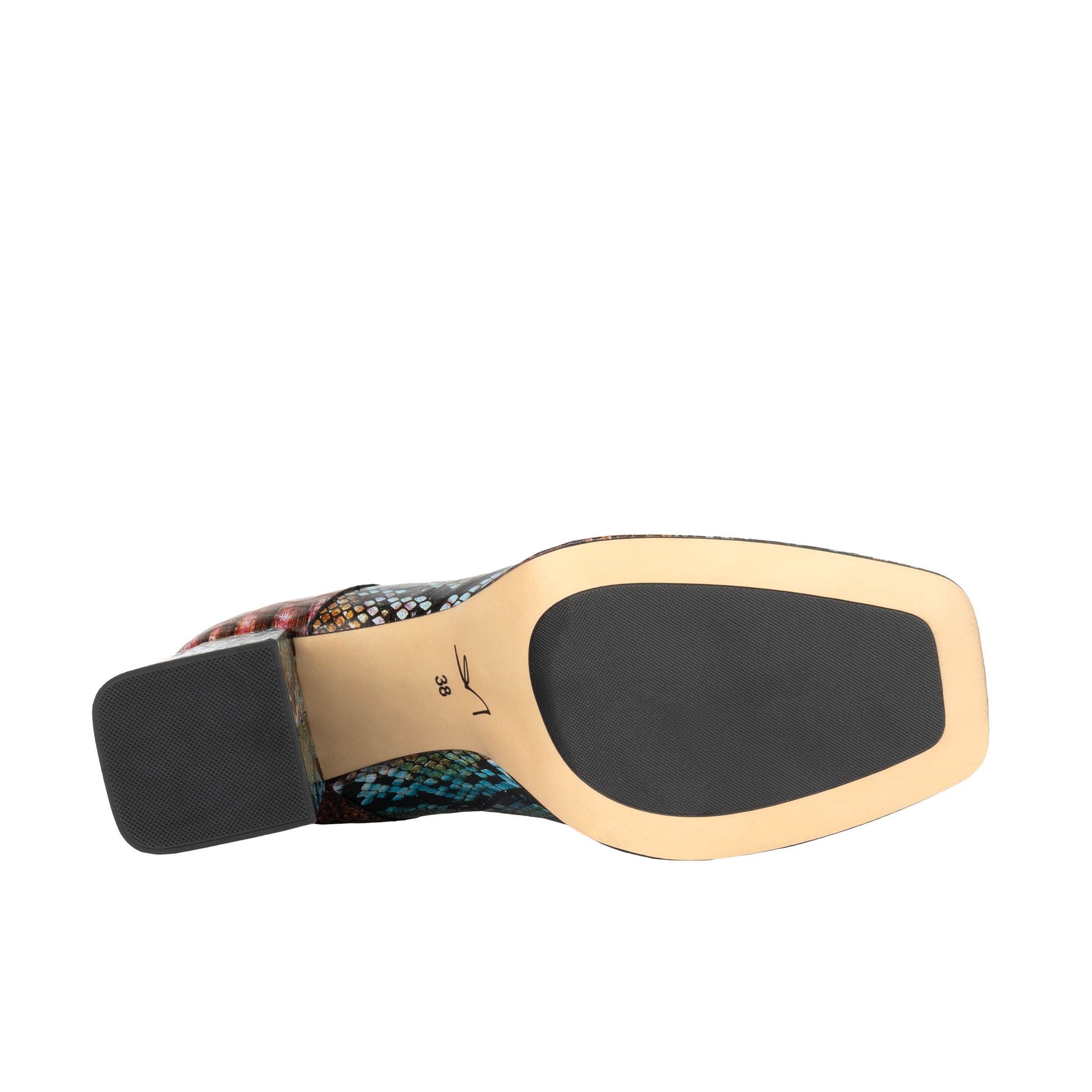 Roulette Platform - Green & Brown Snake - Women's leather oxford pump with platform and block heel