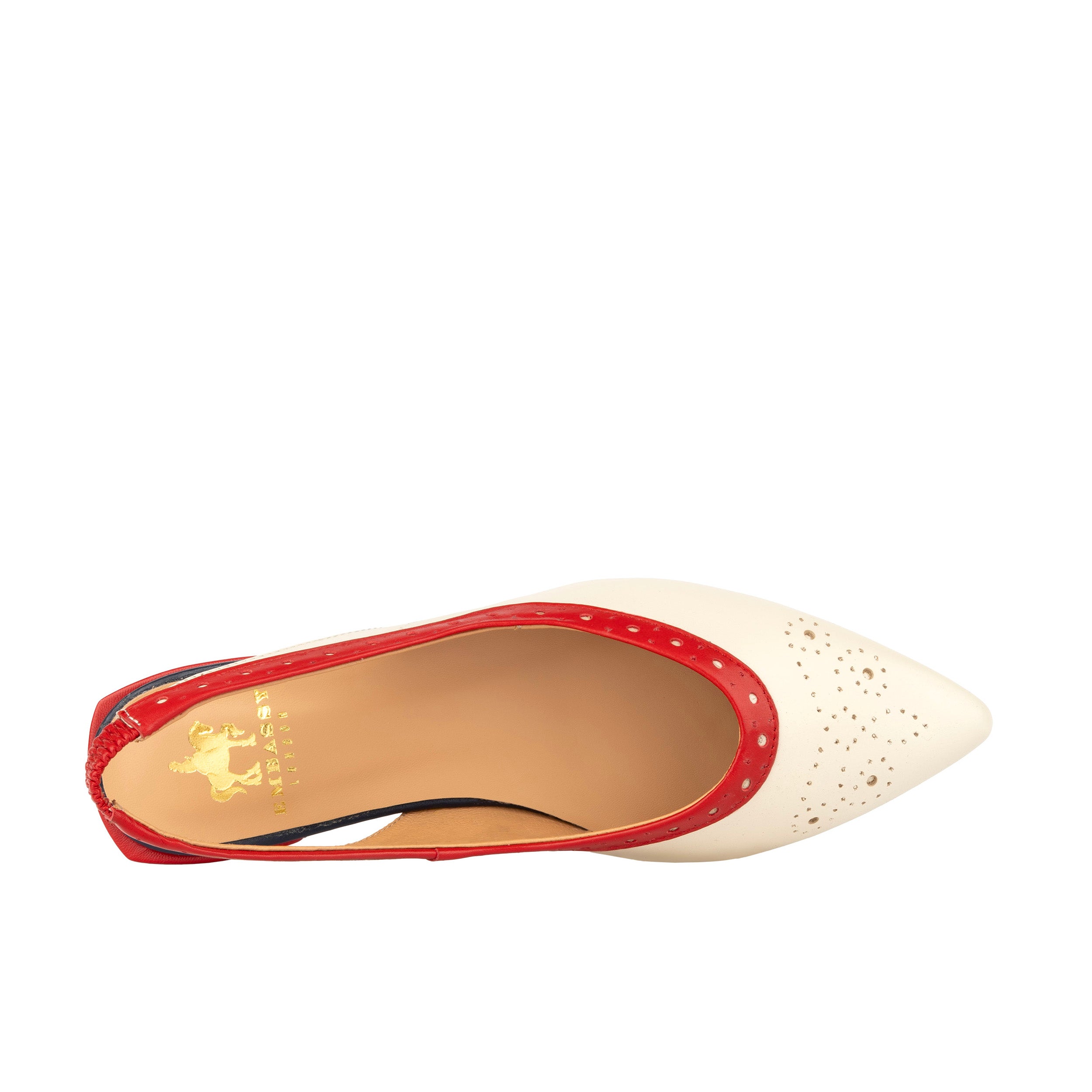Holly Brogue - Cream & Red & Blue - Women's Leather Flat Slingback