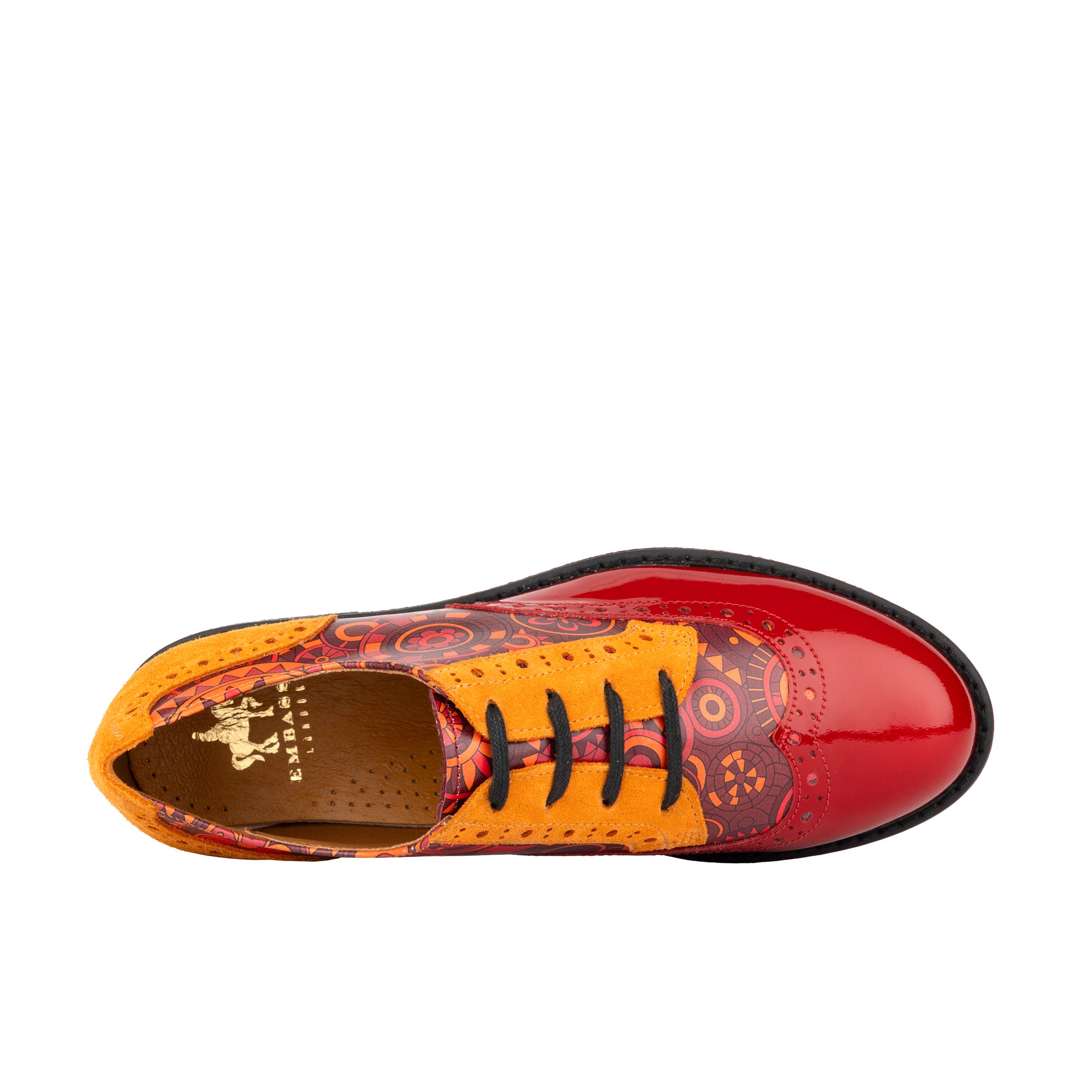The Artist - Red & Orange - Women's leather lace-up shoe with brogue detailing