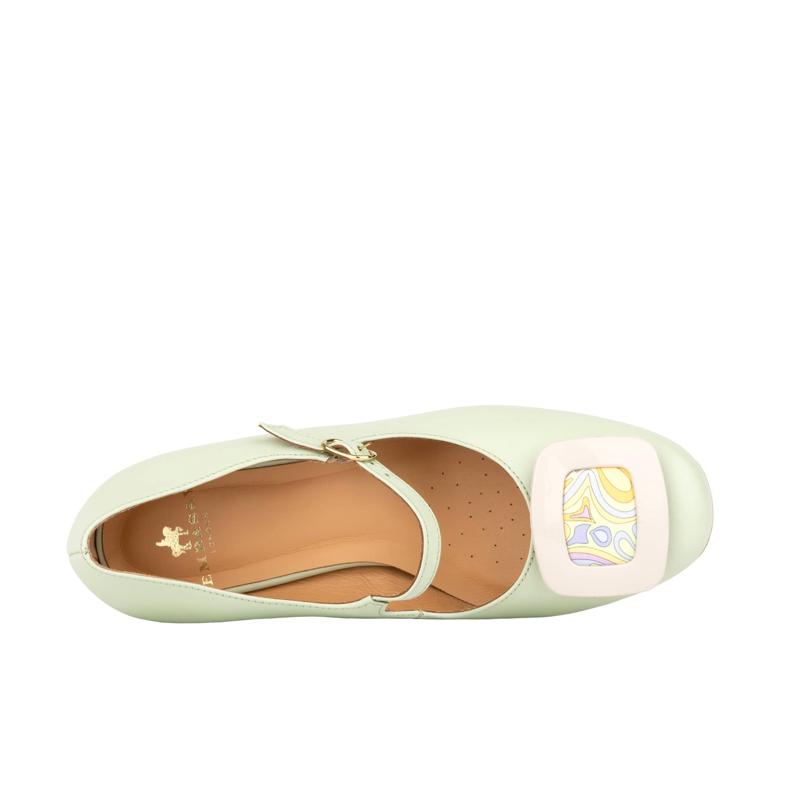 Button - Mint & Multi Pastel Print - Women's Leather Round-toe Mary Jane Pump with Block Heel