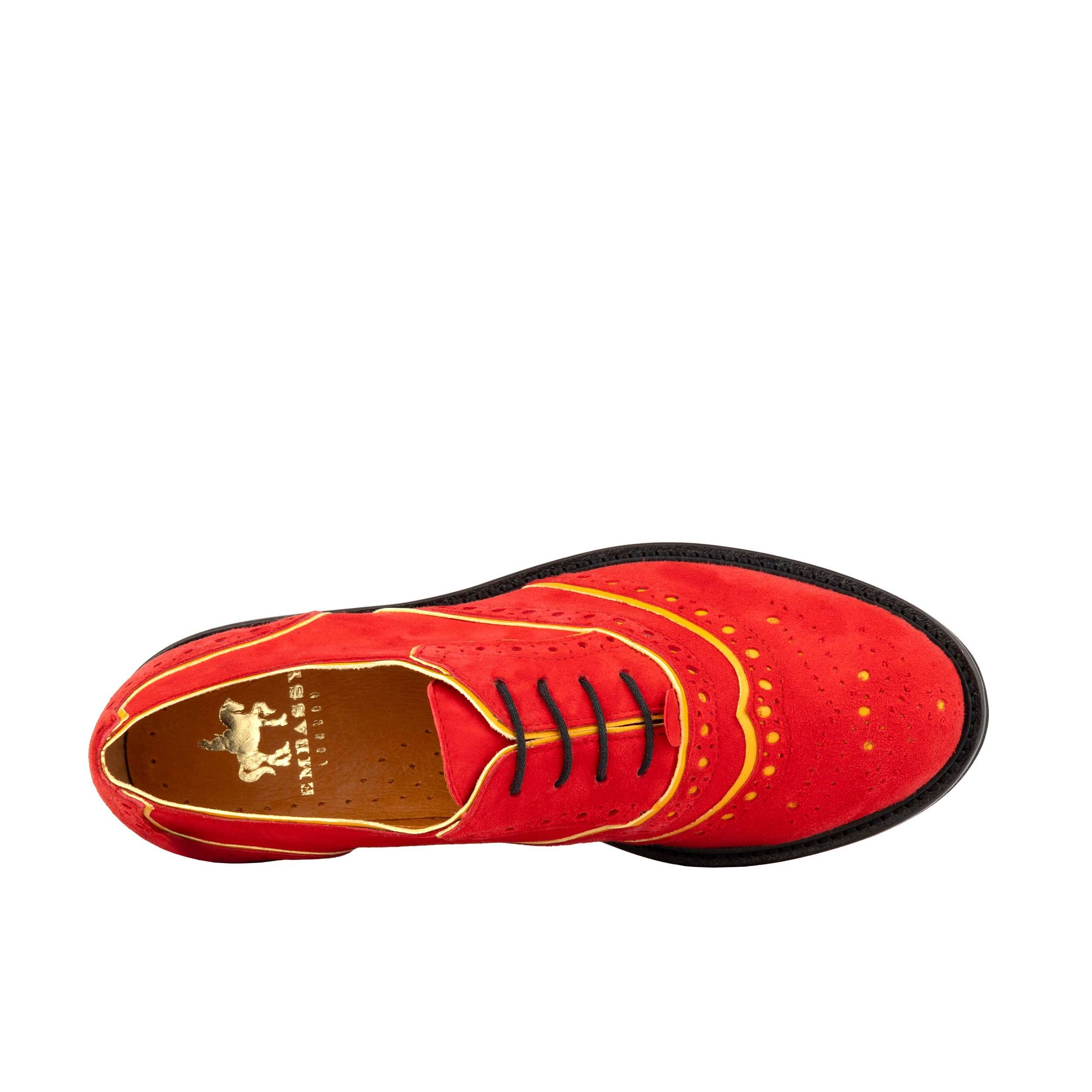 Brick Lane - Red & Yellow - Women's contrast leather lace-up brogue