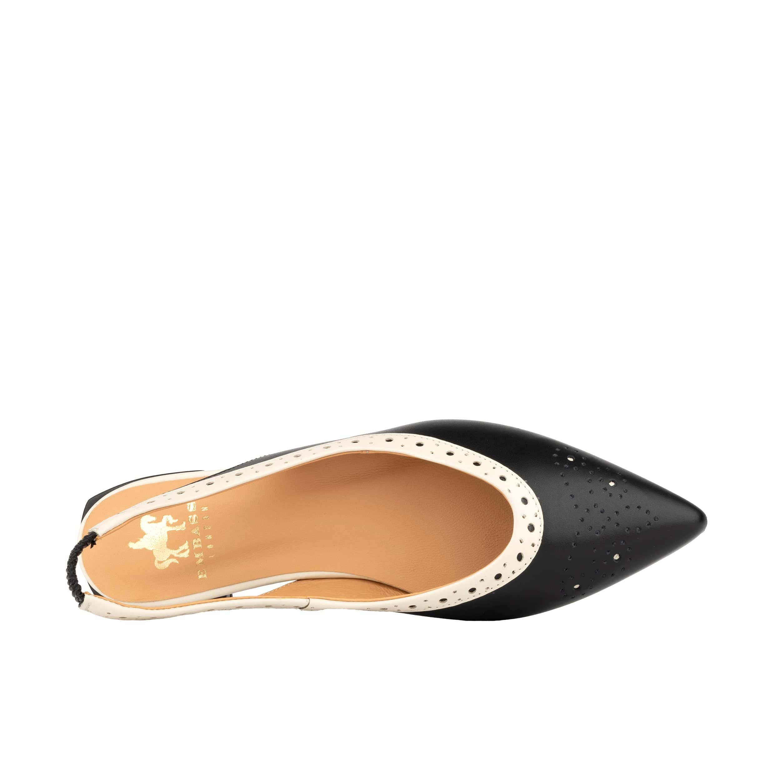 Holly - Black & Cream - Women's Leather Flat Slingback