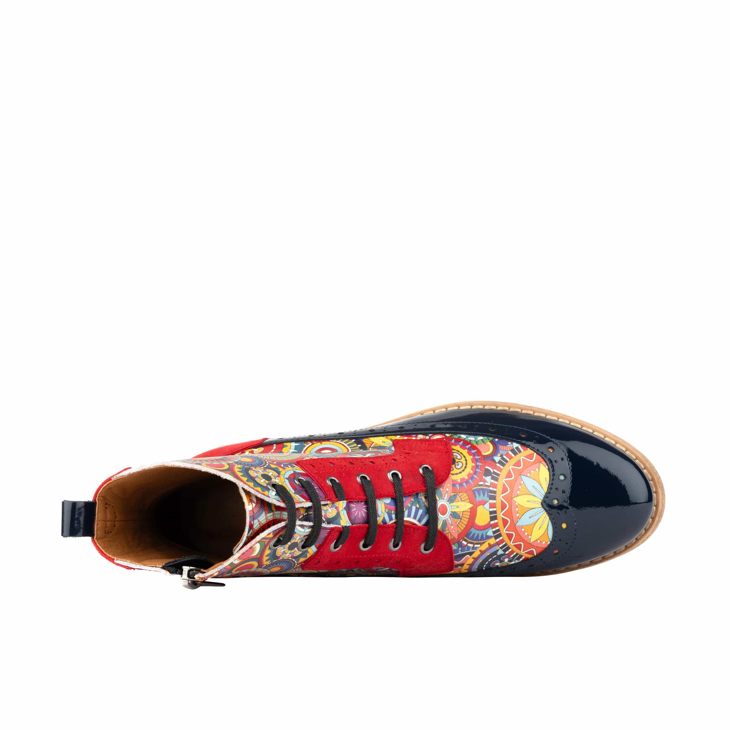Hatter - Red Navy - Women's leather ankle boot with laces and zip