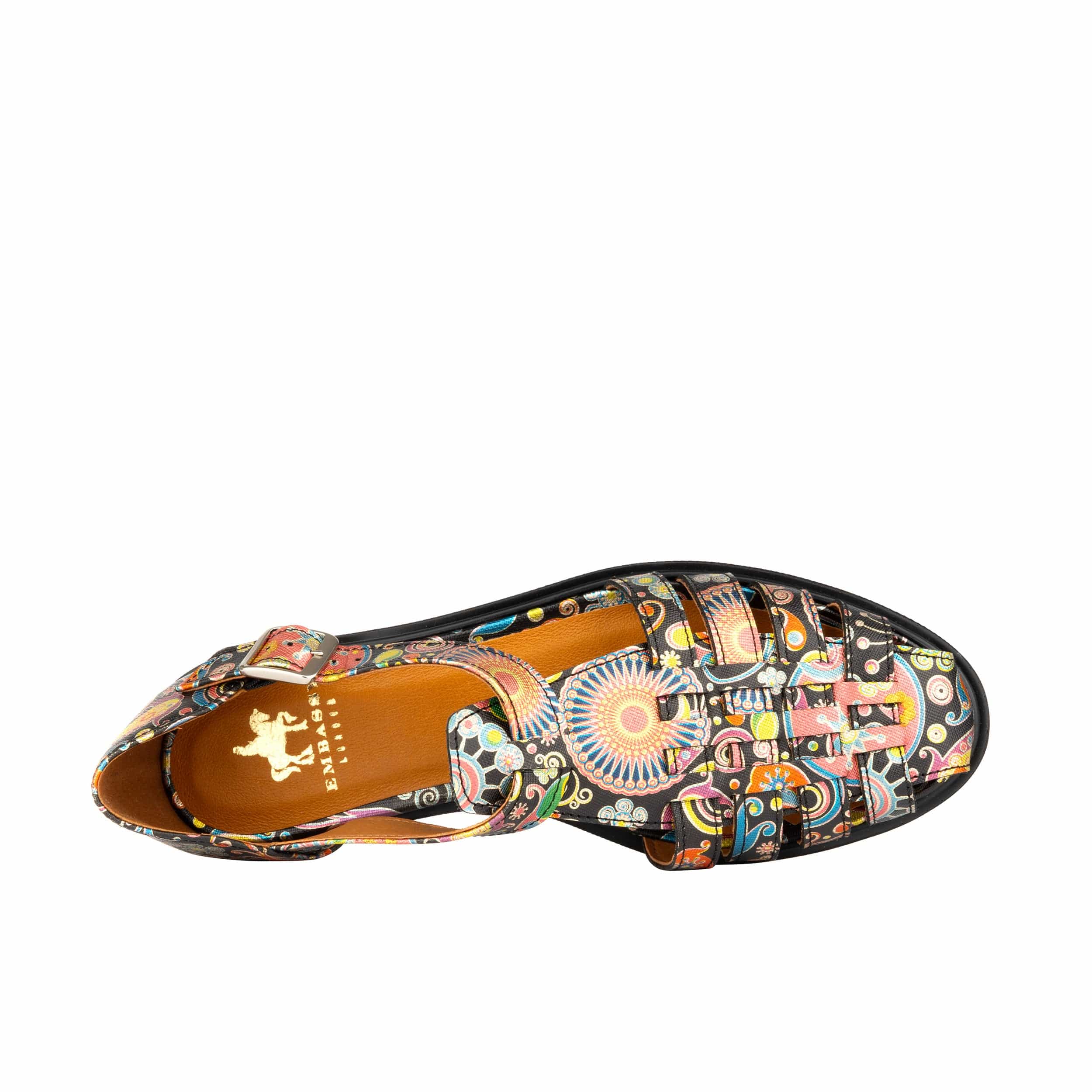 Sandy - Navy & Pink - Women's fishermen flat leather sandal with covered heel
