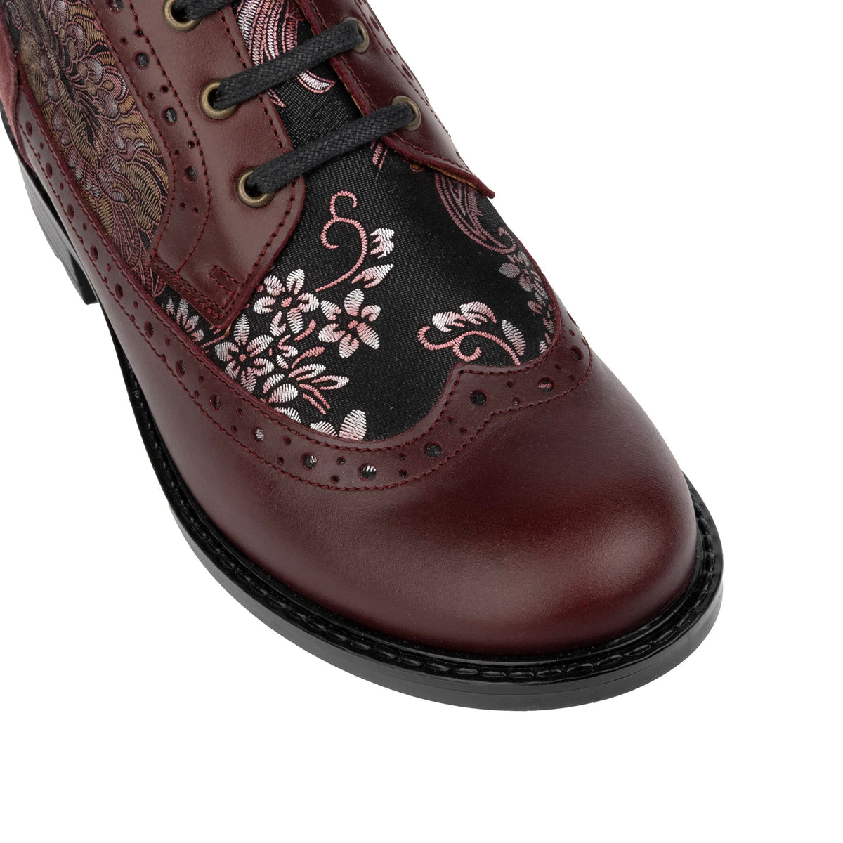 Milliner - Burgundy Floral - Women's leather round toe rubber sole ankle boot in black