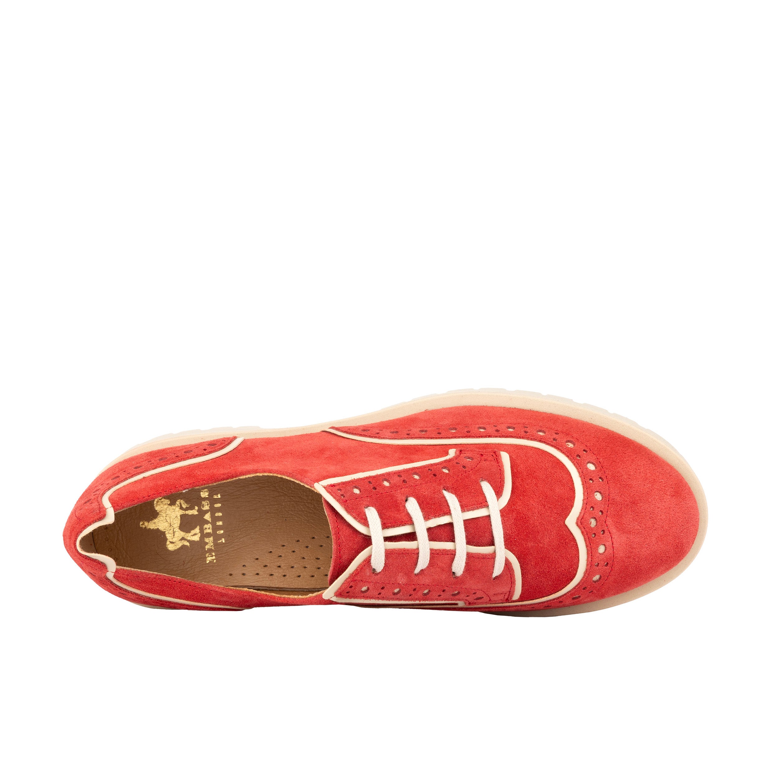 Artisan - Red & Cream - Women's leather lace-up shoe with brogue detailing