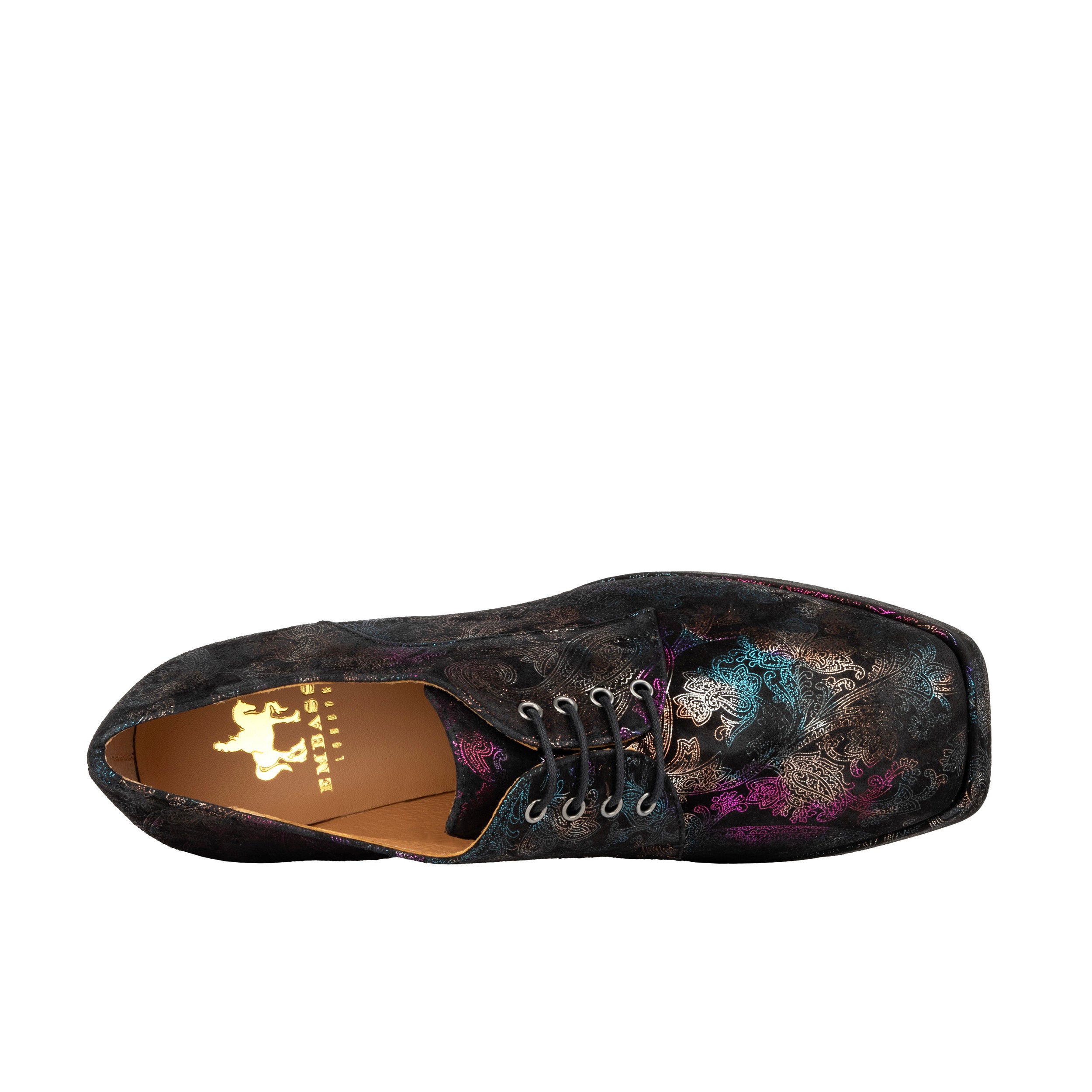 Roulette Platform - Black Foil - Women's leather oxford pump with platform and block heel