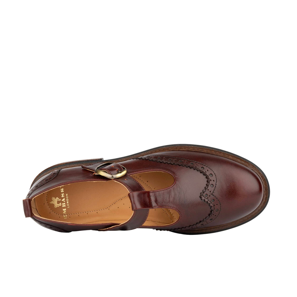 Miley - Brown Women's Leather T-Bar Brogue Shoes