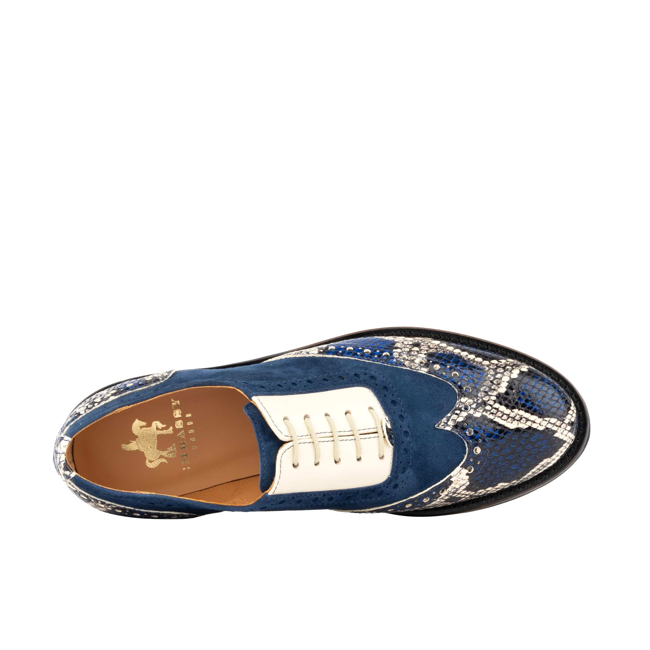 Vivienne - Blue Snake - Women's oxford lace-up shoe with brogue details