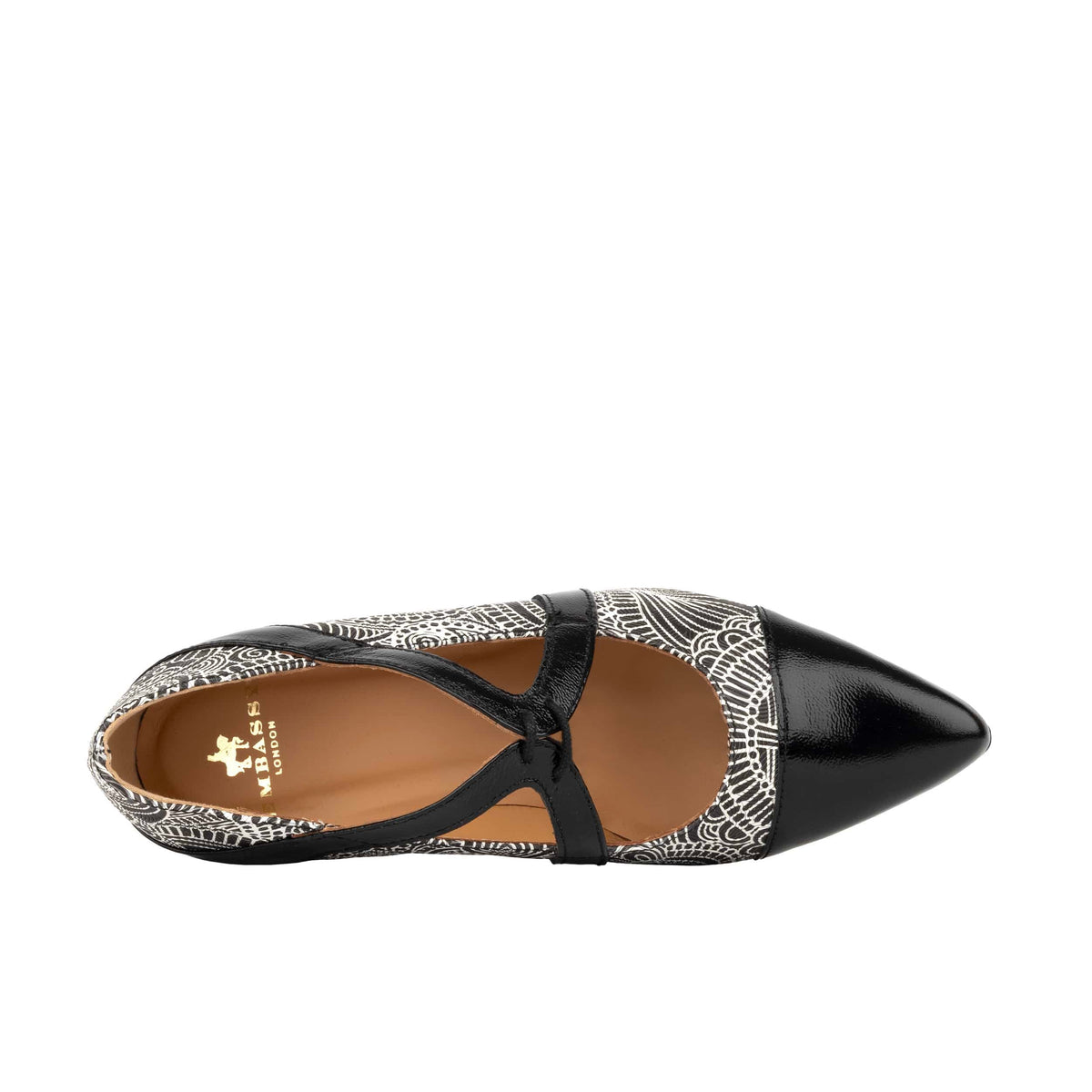 Harlowe High - Black & White & Graphic Print - Women's leather block heel pumps