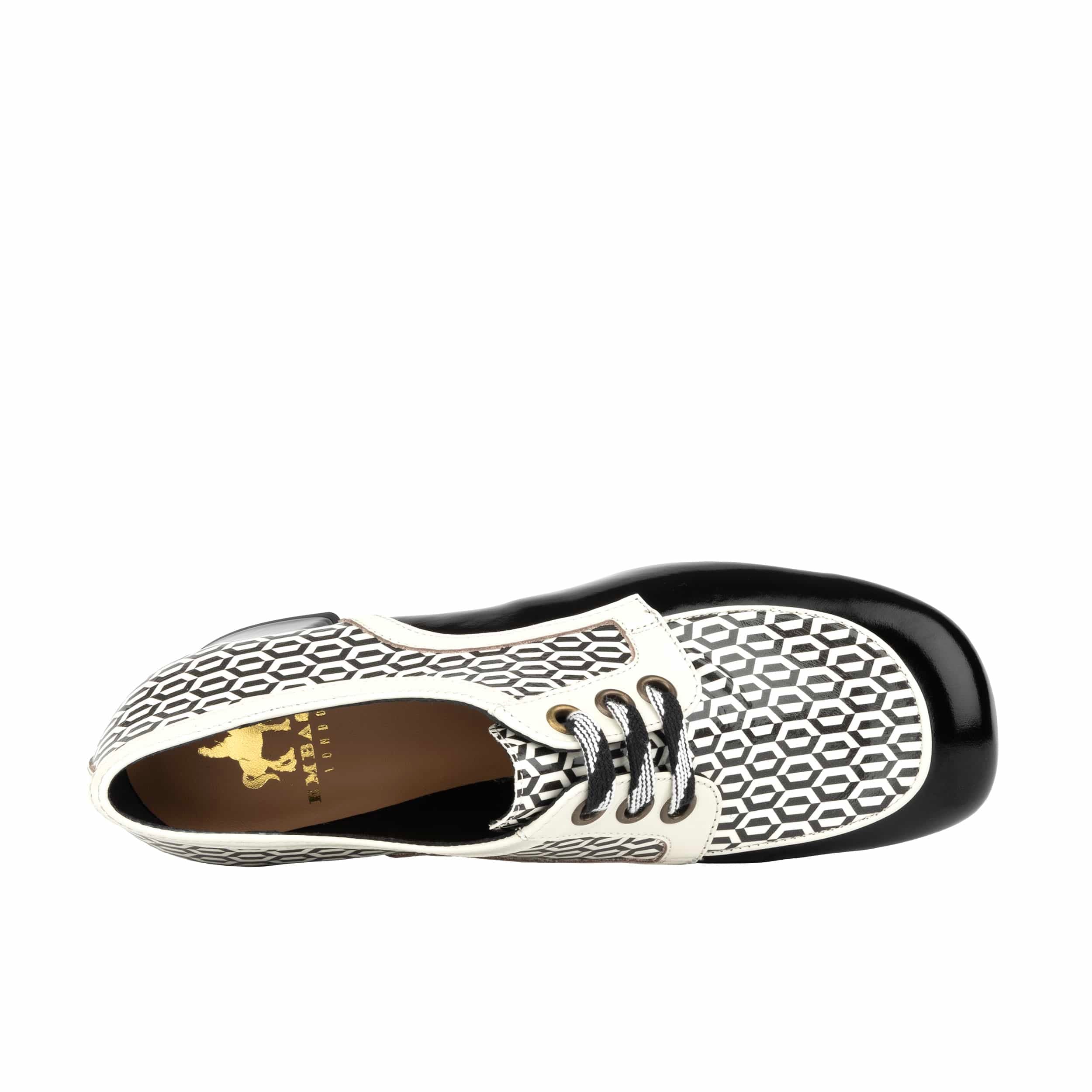 Sovereign - Black & White Optical - Women's leather lace up shoe with block heel