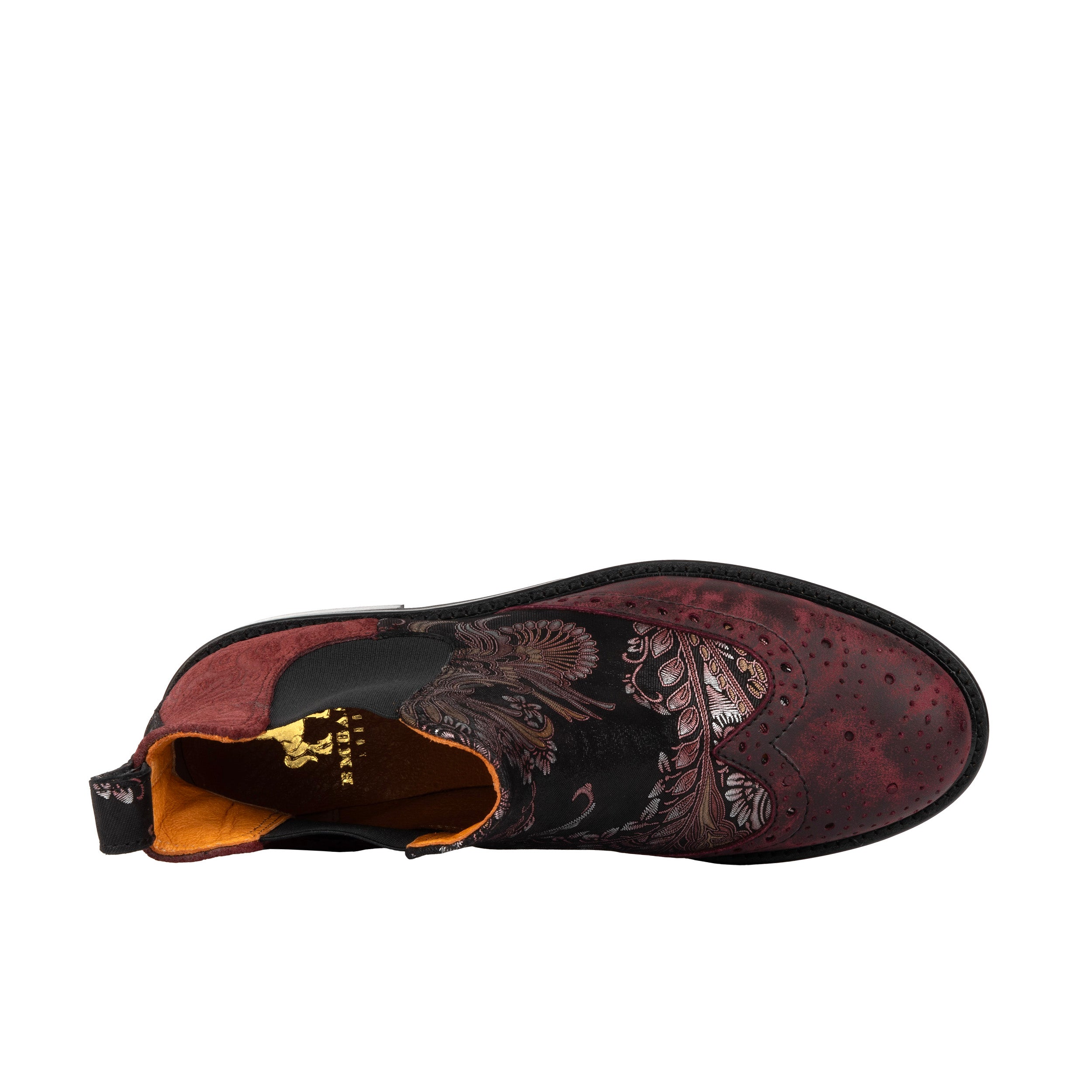 Mamacita - Floral & Burgundy - Women's chelsea boot with wingtip brogue detail
