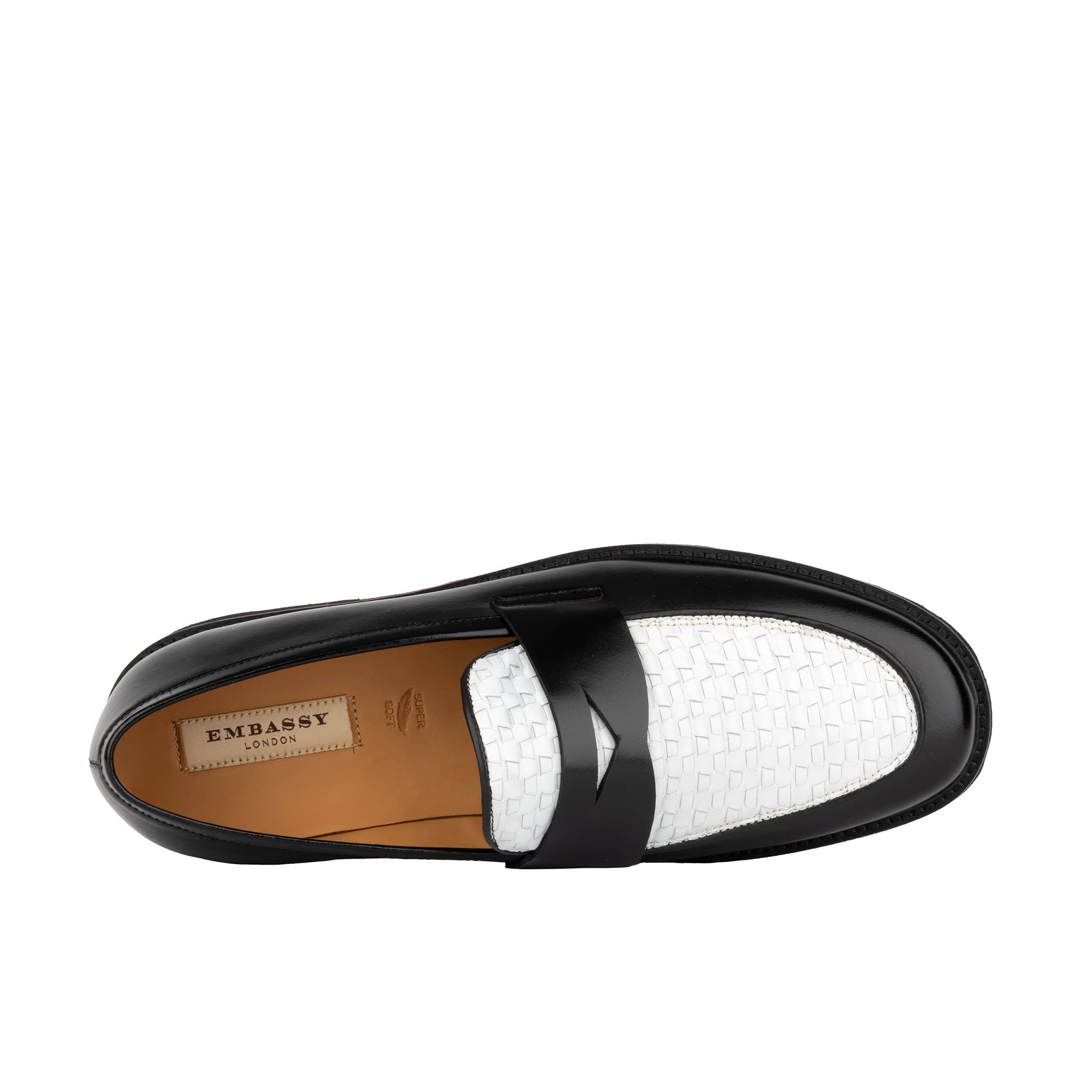Sunkin - Black & White - Men's leather woven slip-on loafer