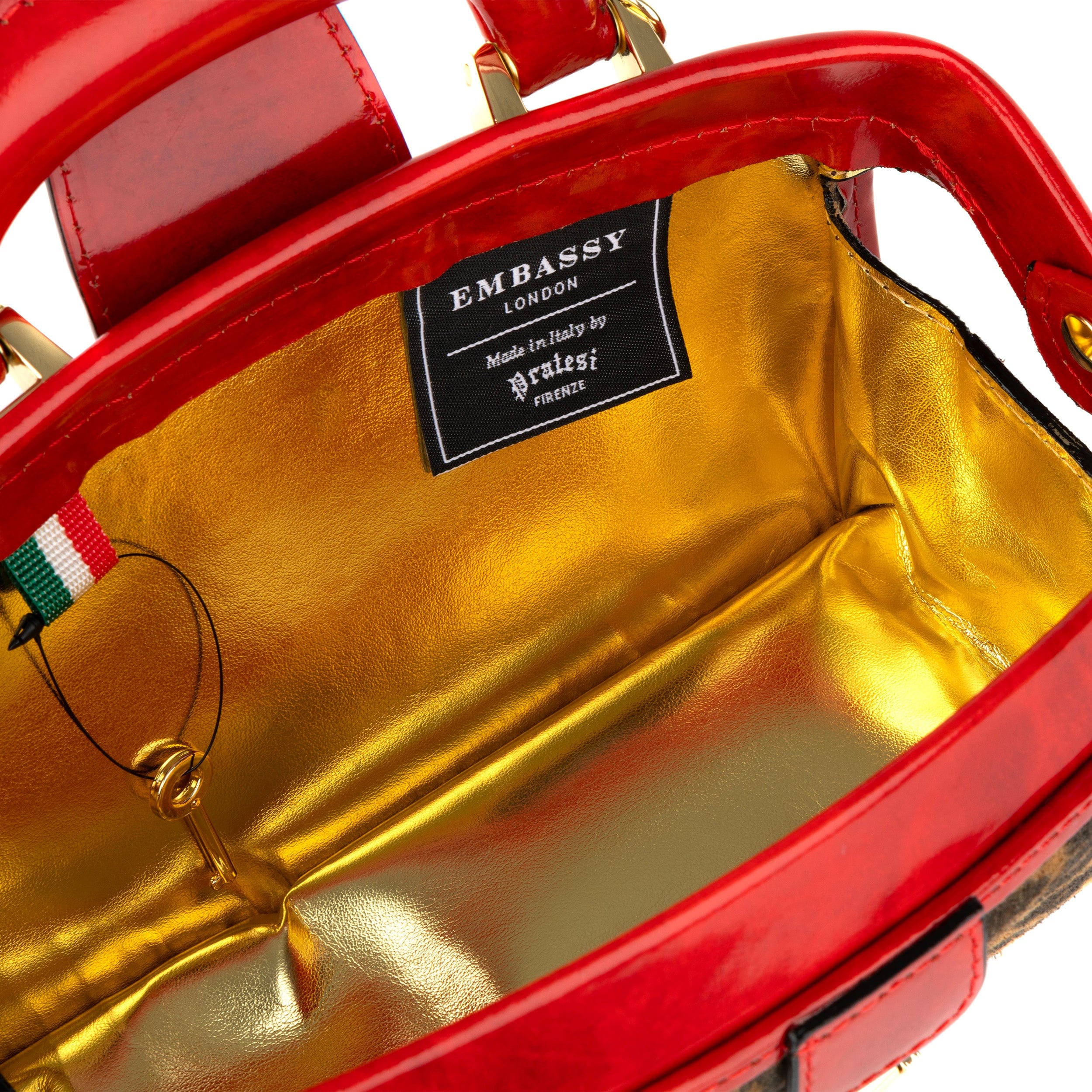 Gazelle Mini - Leopard & Red - Women’s mini patent leather & suede top handle & crossbody bag