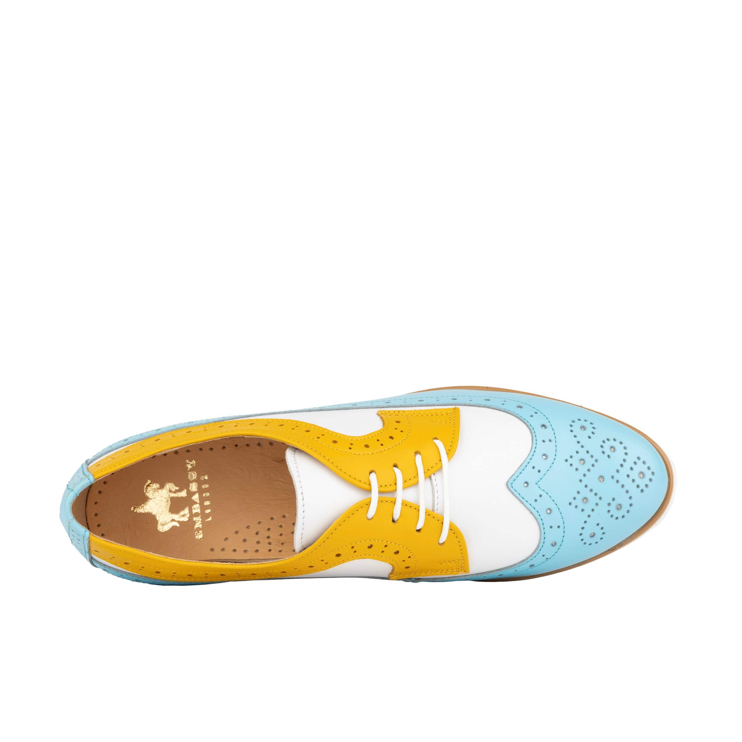 Sonnet - Yellow & Blue - Women's leather lace-up with lightweight sole and broguing