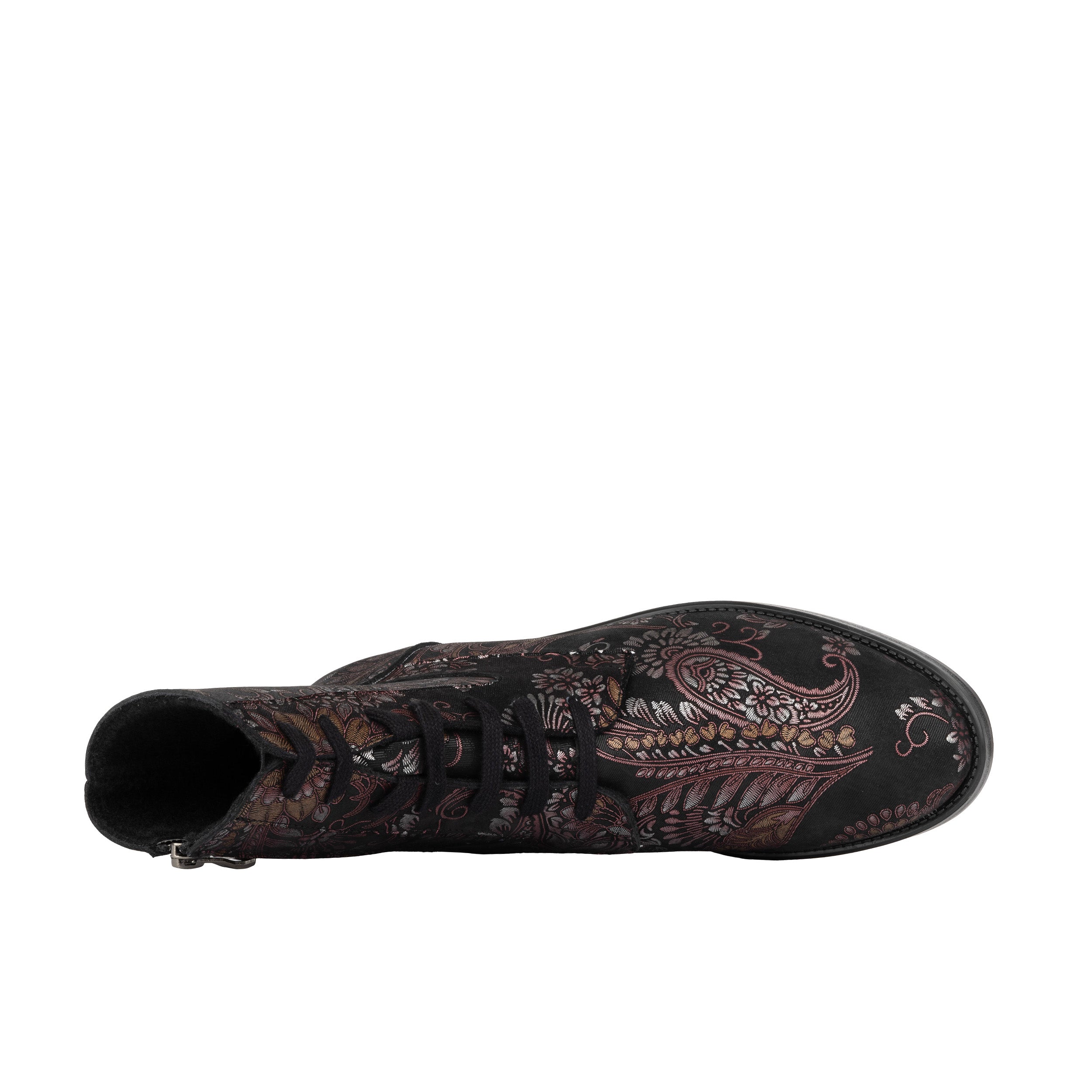 Didi Wool - Black & Burgundy - Women's leather lace-up and zip-up round toe combat boot