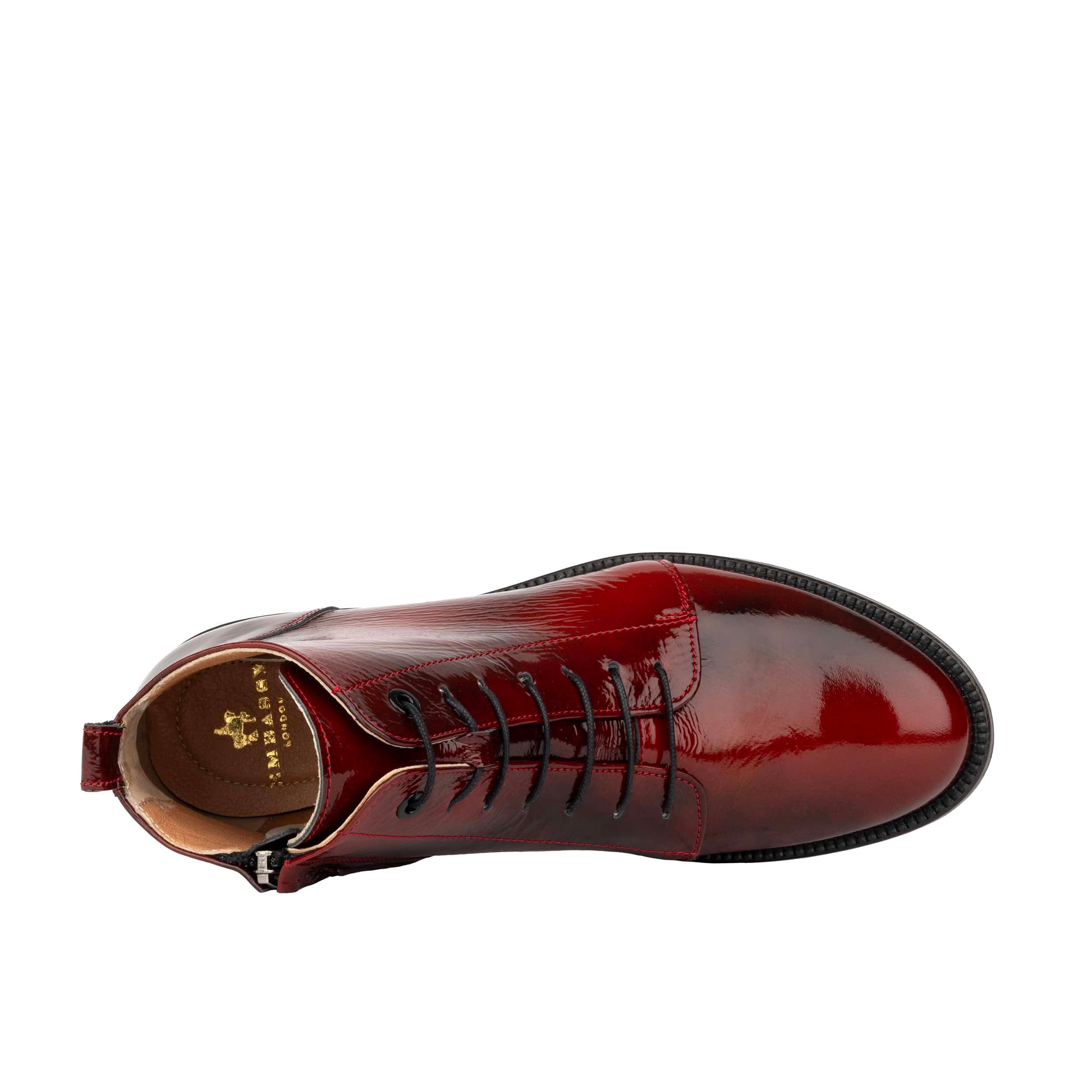 Marcella - Burgundy - Women's Patent Leather Lace-Up Ankle Boots