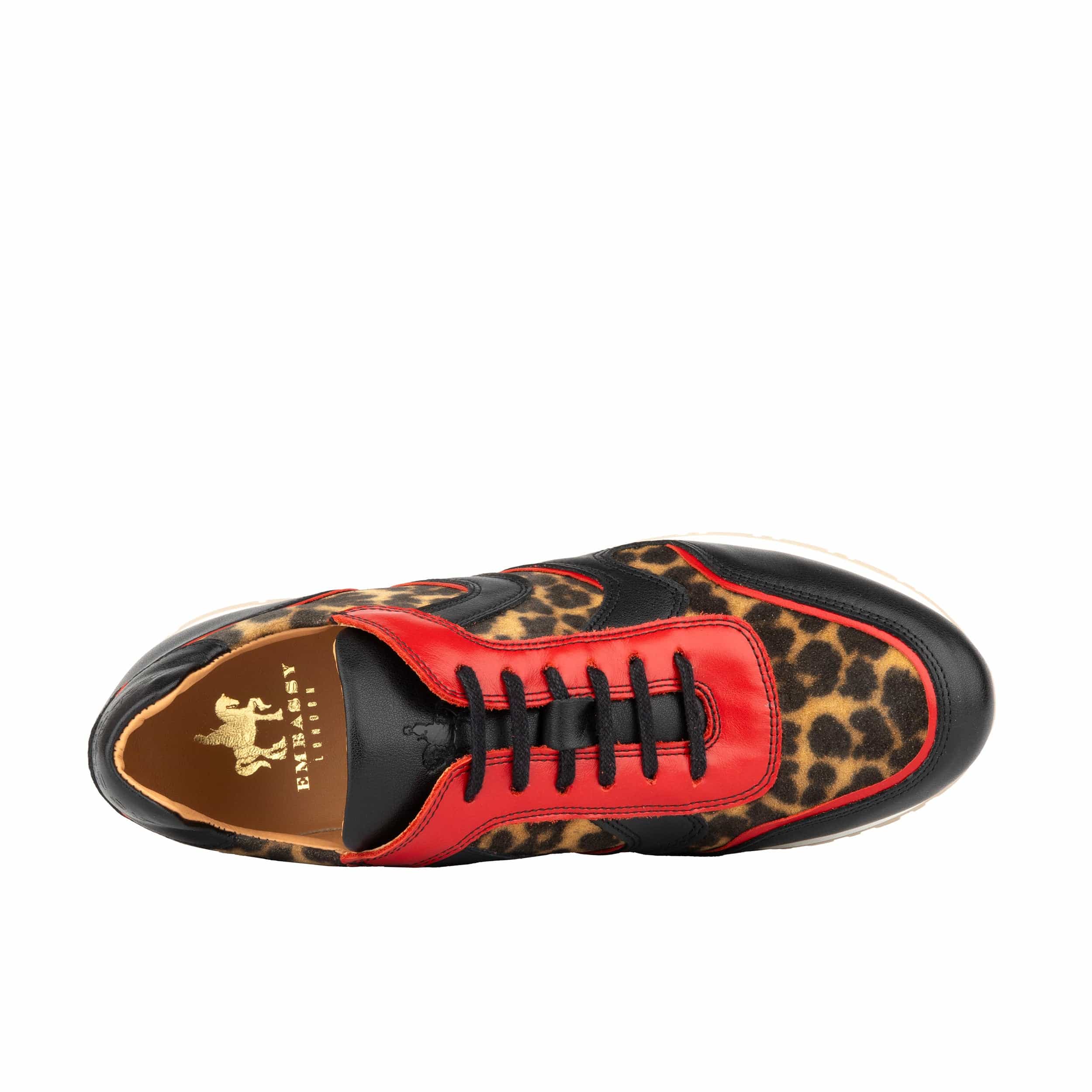 Savana - Leopard & Red - Women's athletic trainer with leopard print and black leather