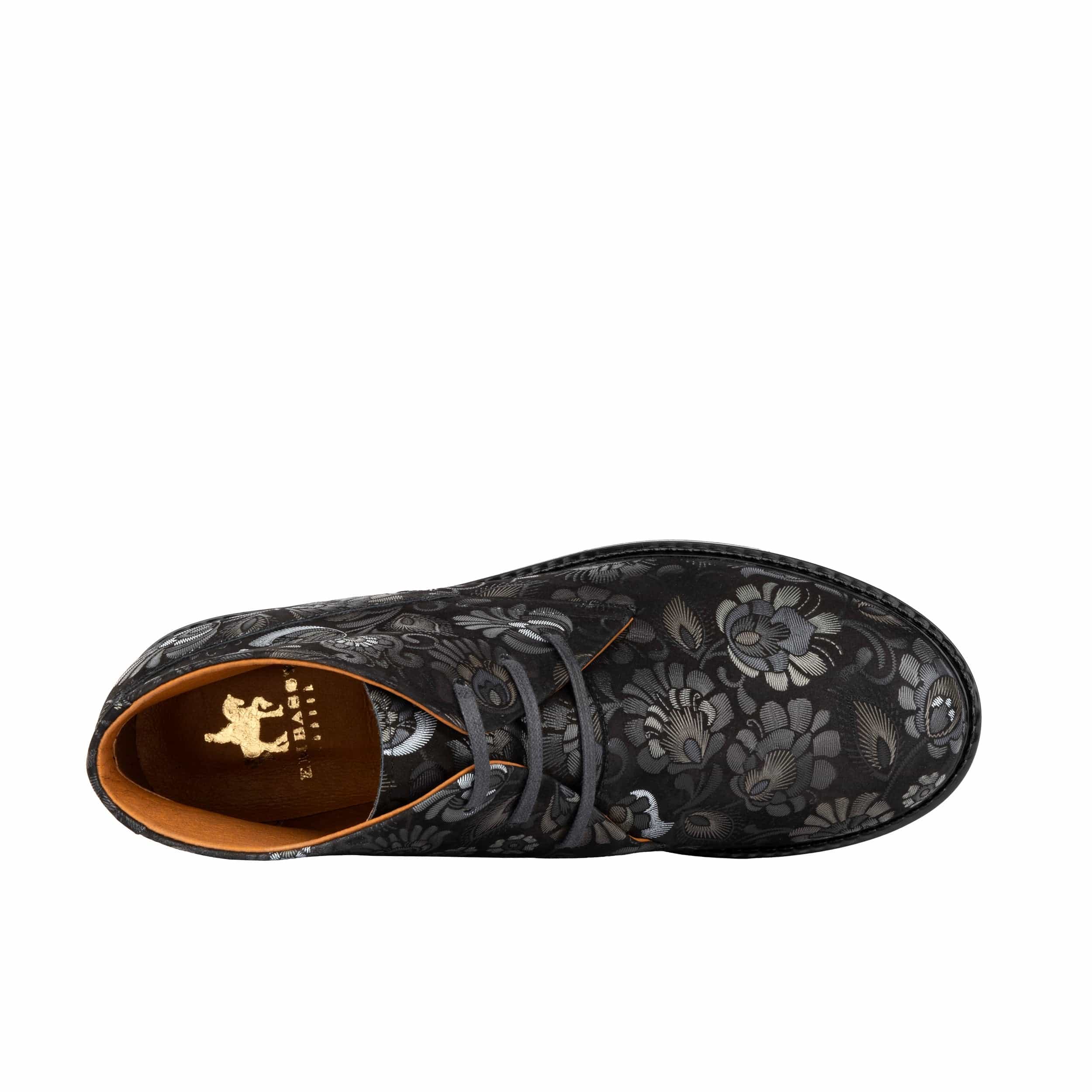 Laviva - Black Emboss - Women's round toe wide fitted ankle boot In nubuck leather