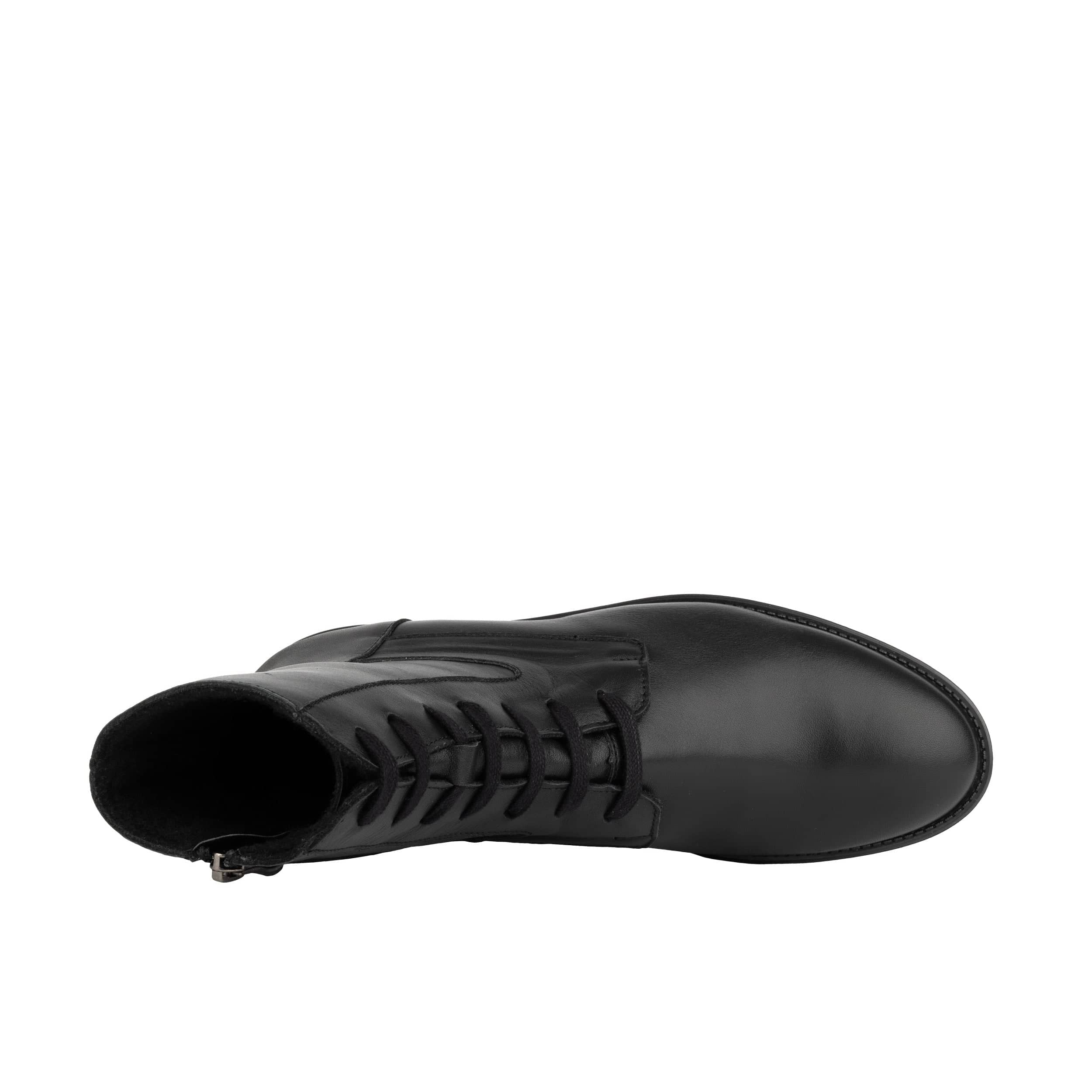 Didi Wool - Black - Women's leather lace-up and zip-up round toe combat boot