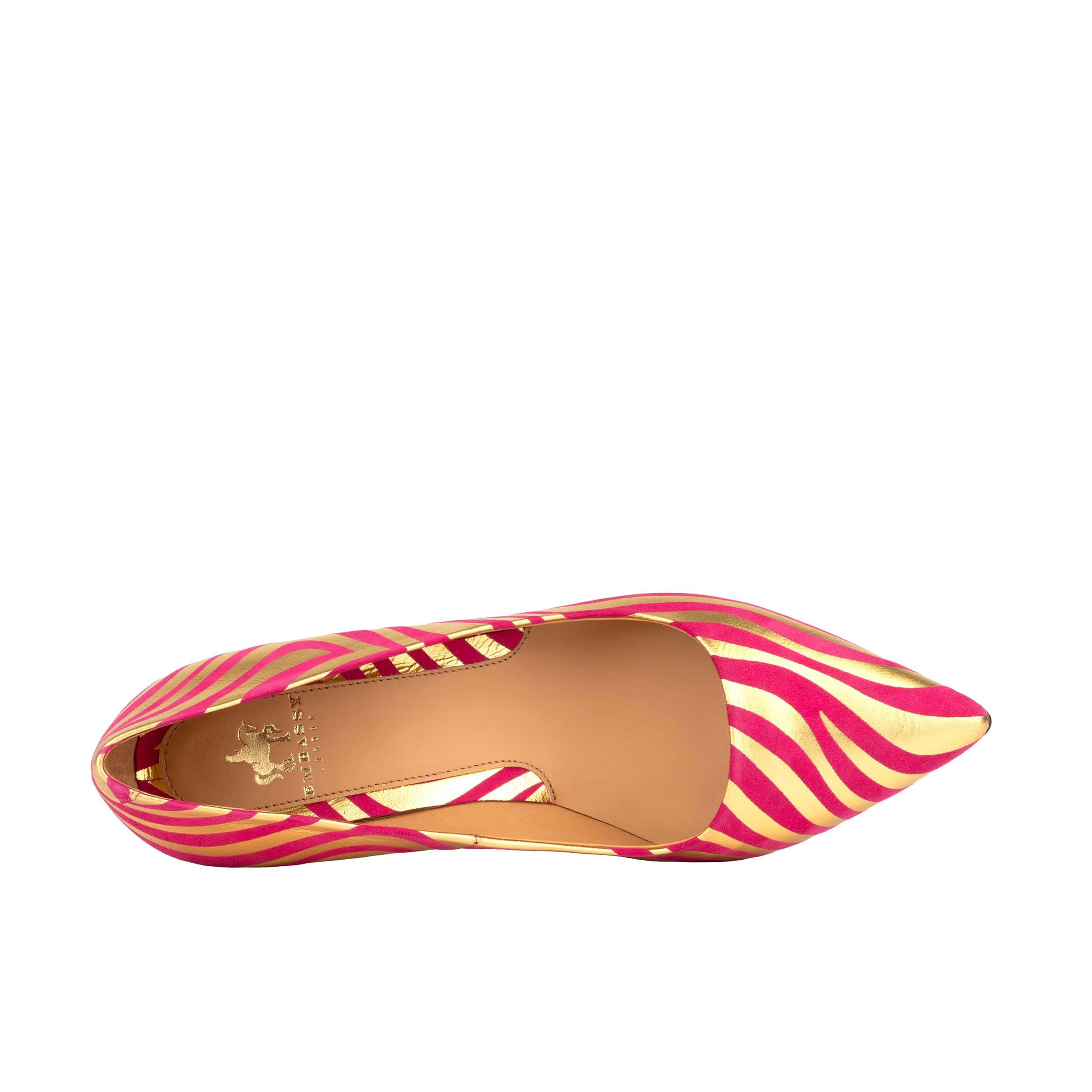 Sophia Hollywood - Pink & Gold Stripes - Women’s gold foil zebra stripe Pointed Pump
