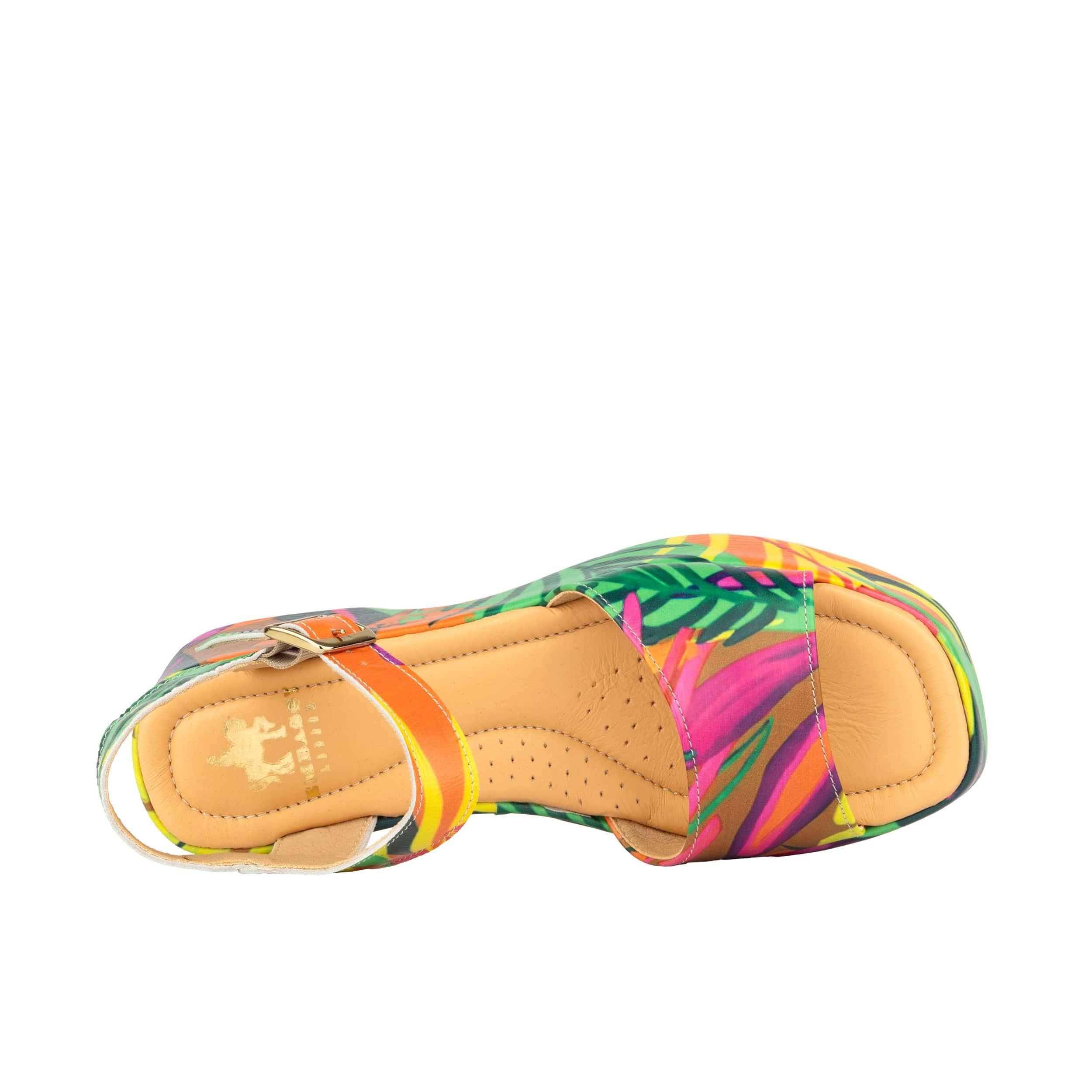 Palm Rise - Tropical - Plaform leather sandal in tropical print with soft leather footbed.