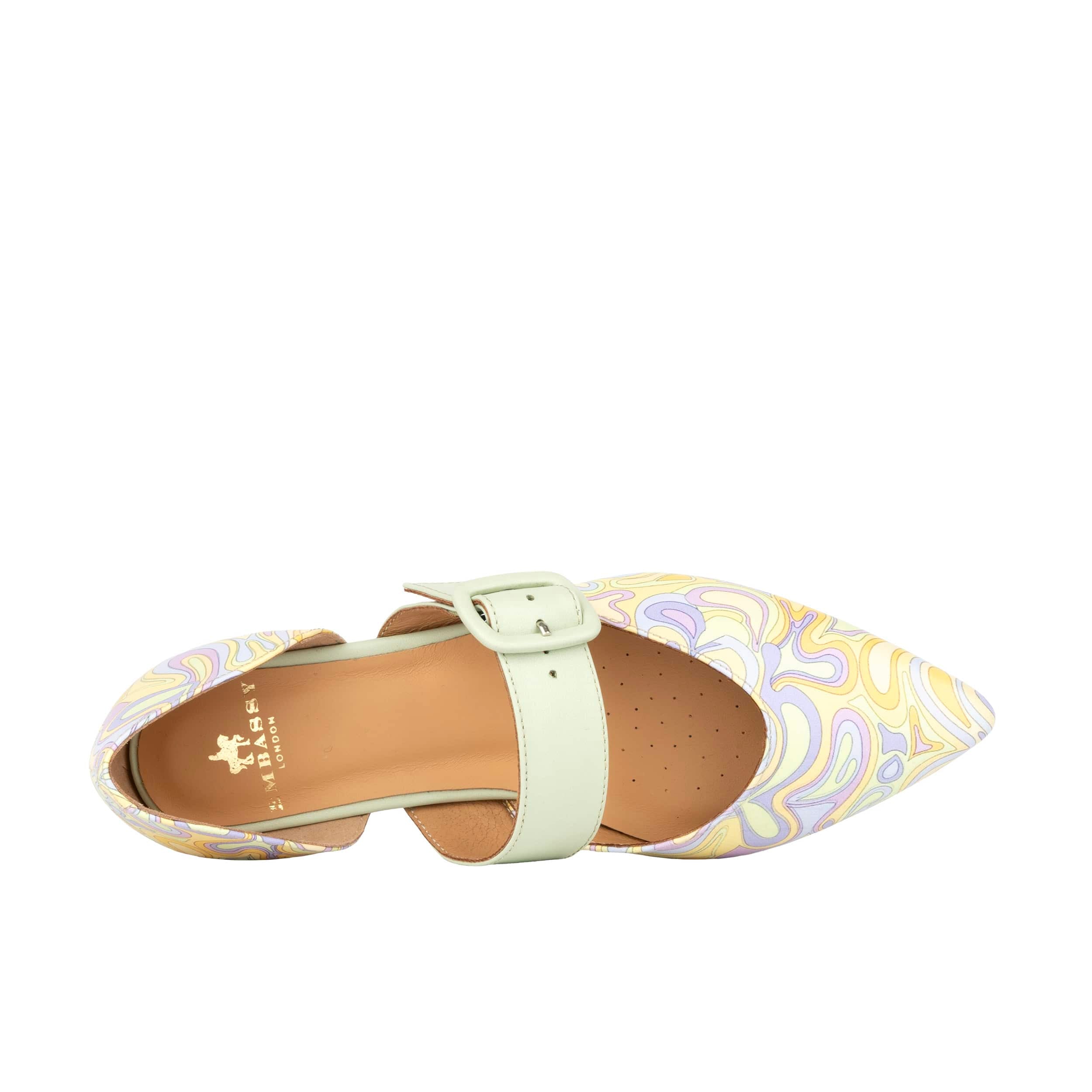 Lush - Pastel Mint Multi - Women's leather pointed ballet pump with buckle strap