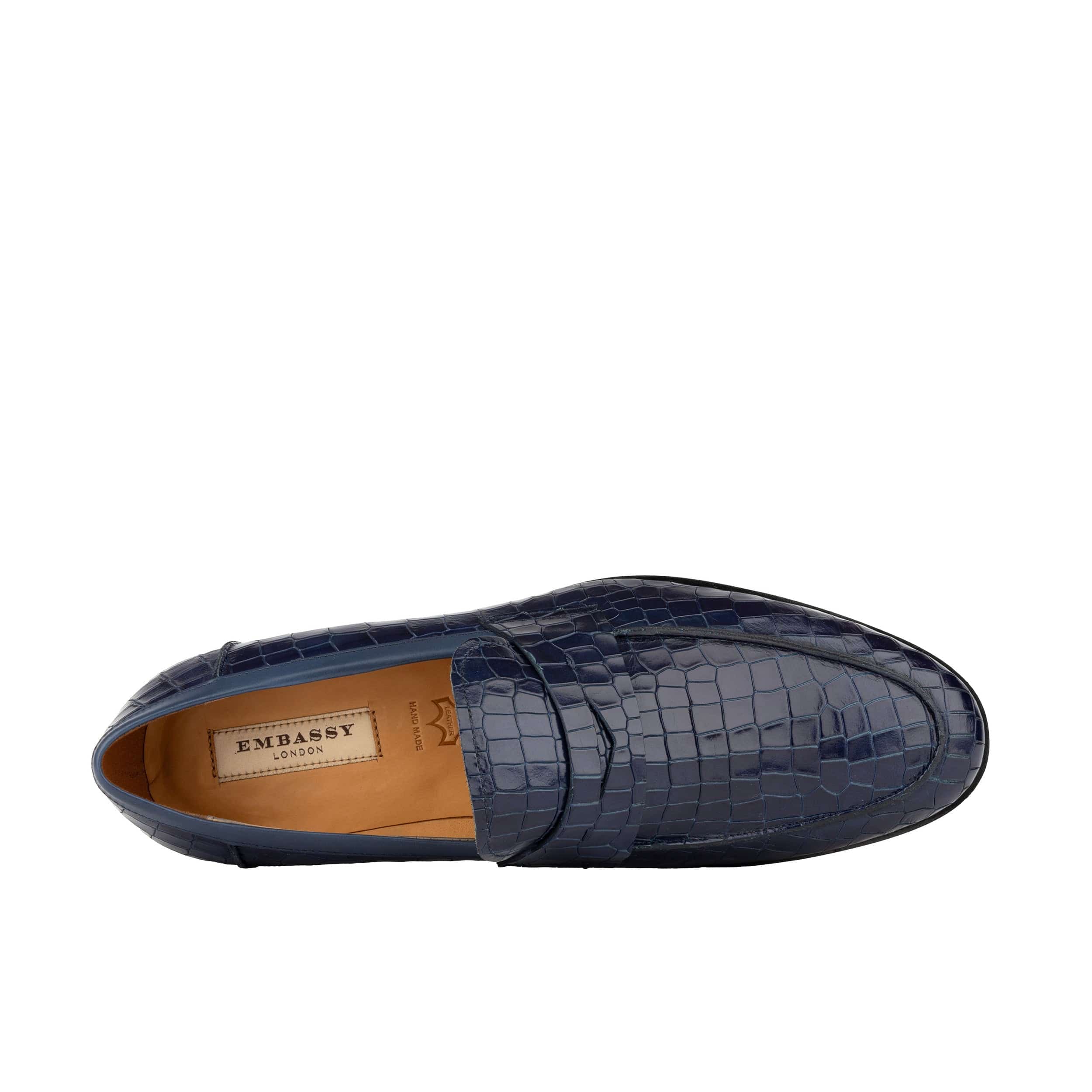 Chicago - Navy Croco - Men's croc effect leather penny loafer on lightweight sole