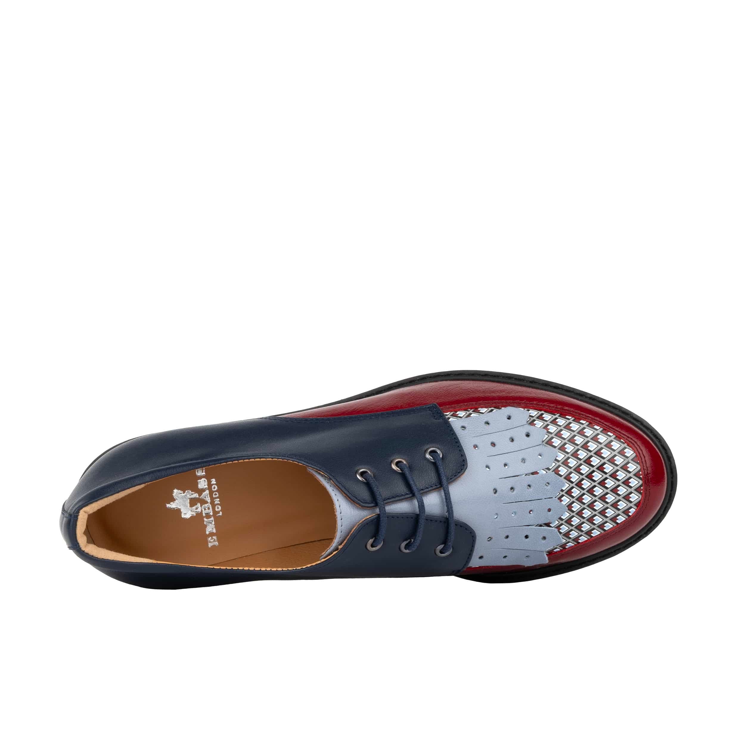 Retro Tone - Navy & Burgundy & Light Blue Diamonds - Women's leather lace-up with signature kiltie detail