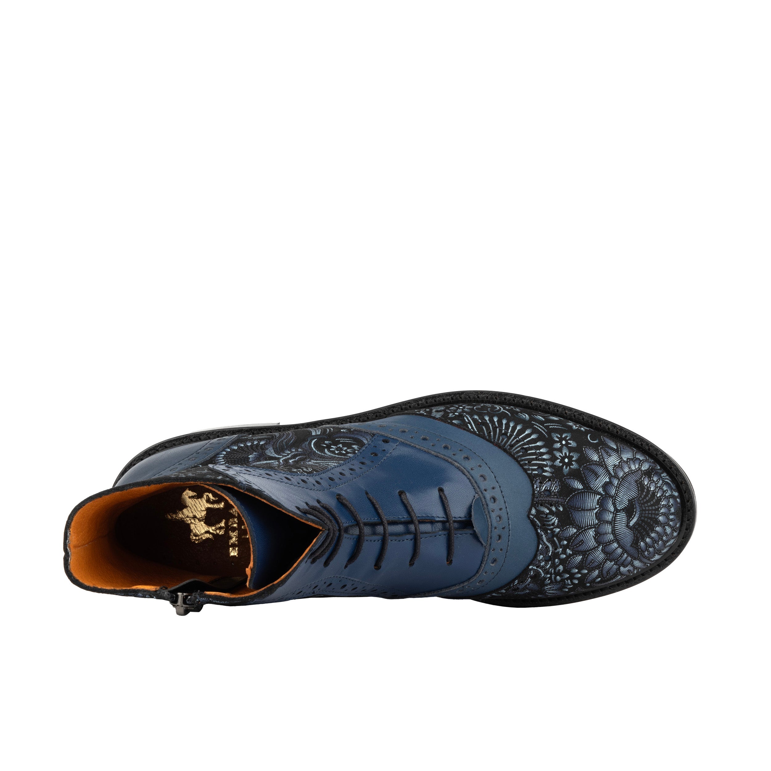 Brick Lane Boots - Blue - Women's leather oxford higher ankle boot with brogue detail