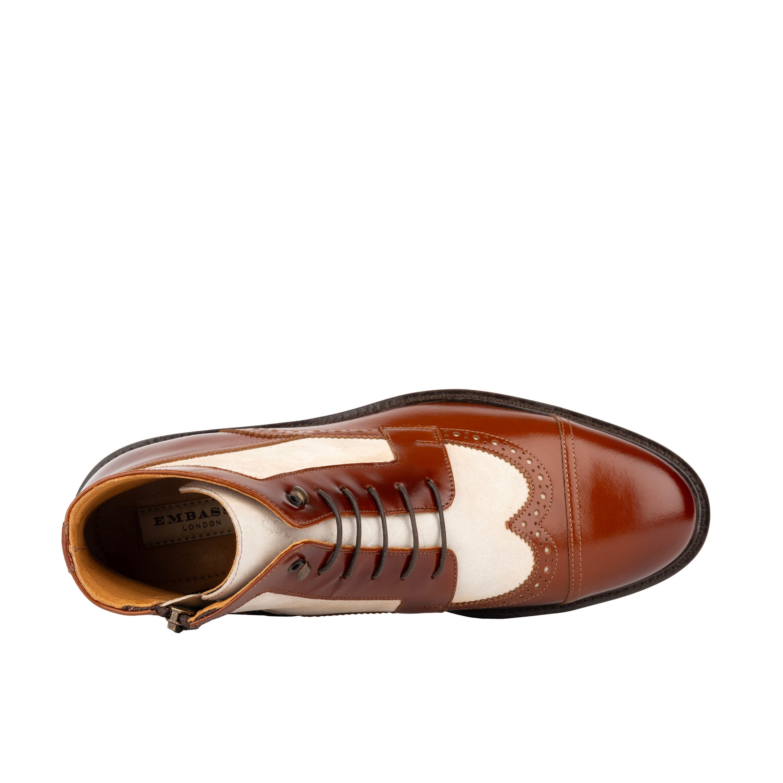 Charles - Light Tan & Cream - Men's Toe-Cap Dressy Leather & Suede Boot with Brogue Details