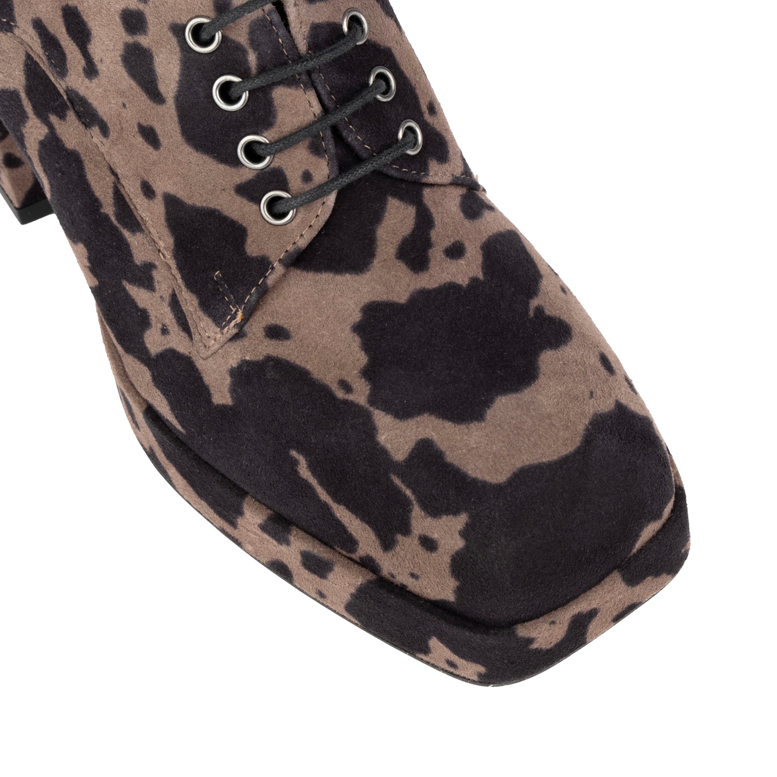 Roulette Platform - Brown Cow - Women's leather oxford pump with platform and block heel