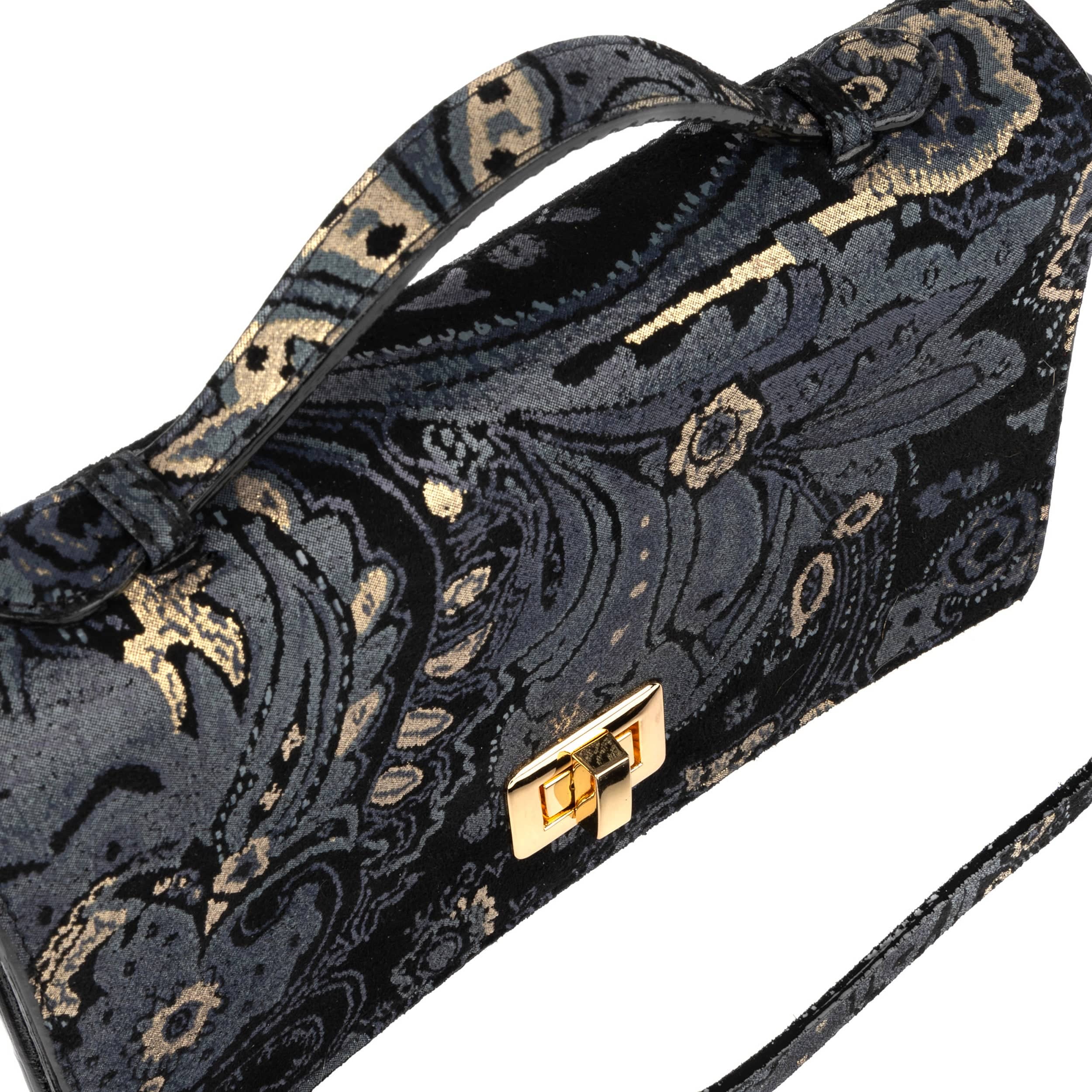 Envy - Black & Grey & Gold - Women's leather flap clutch bag with strap