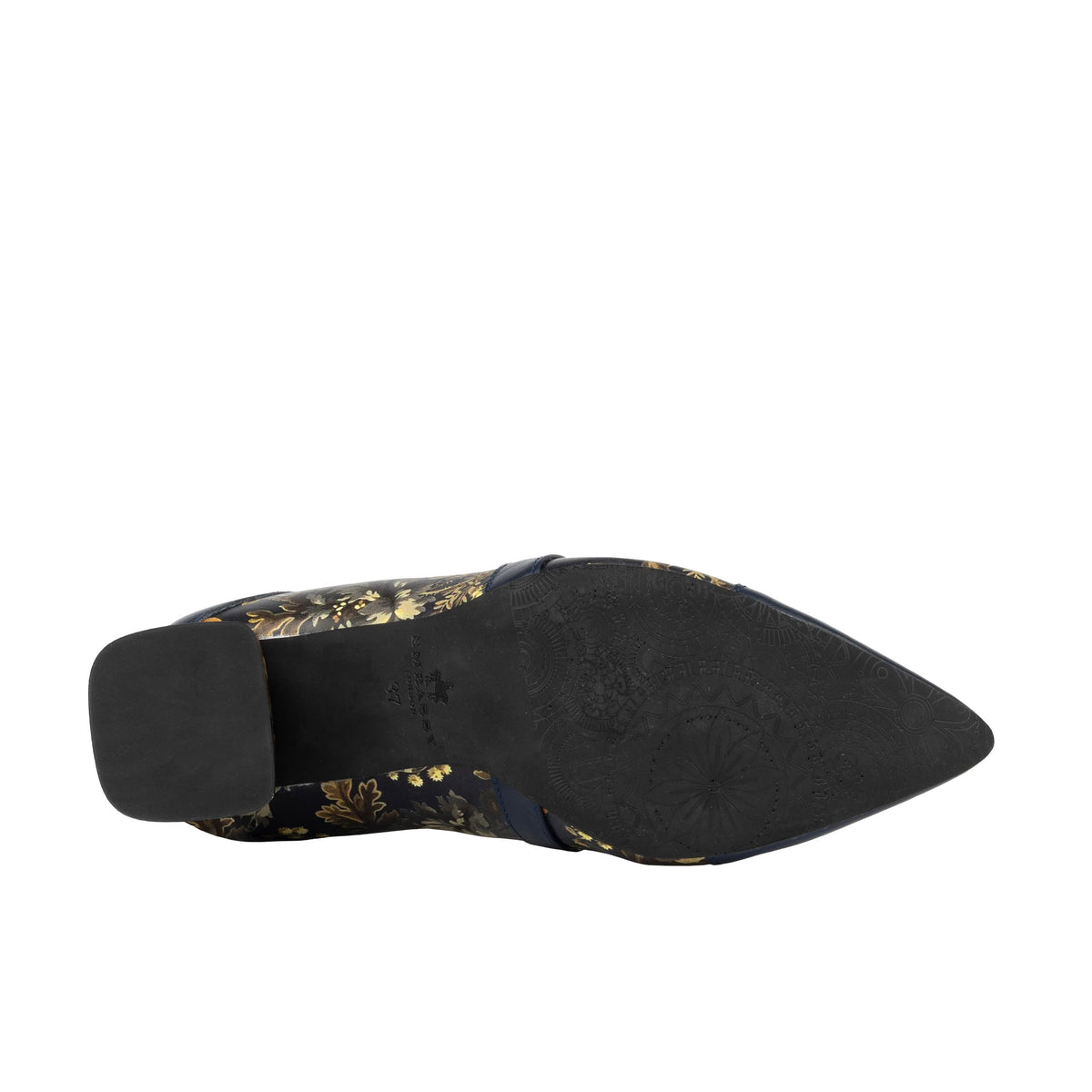 Harlowe High - Navy & Autumn Bloom - Women's leather block heel pumps