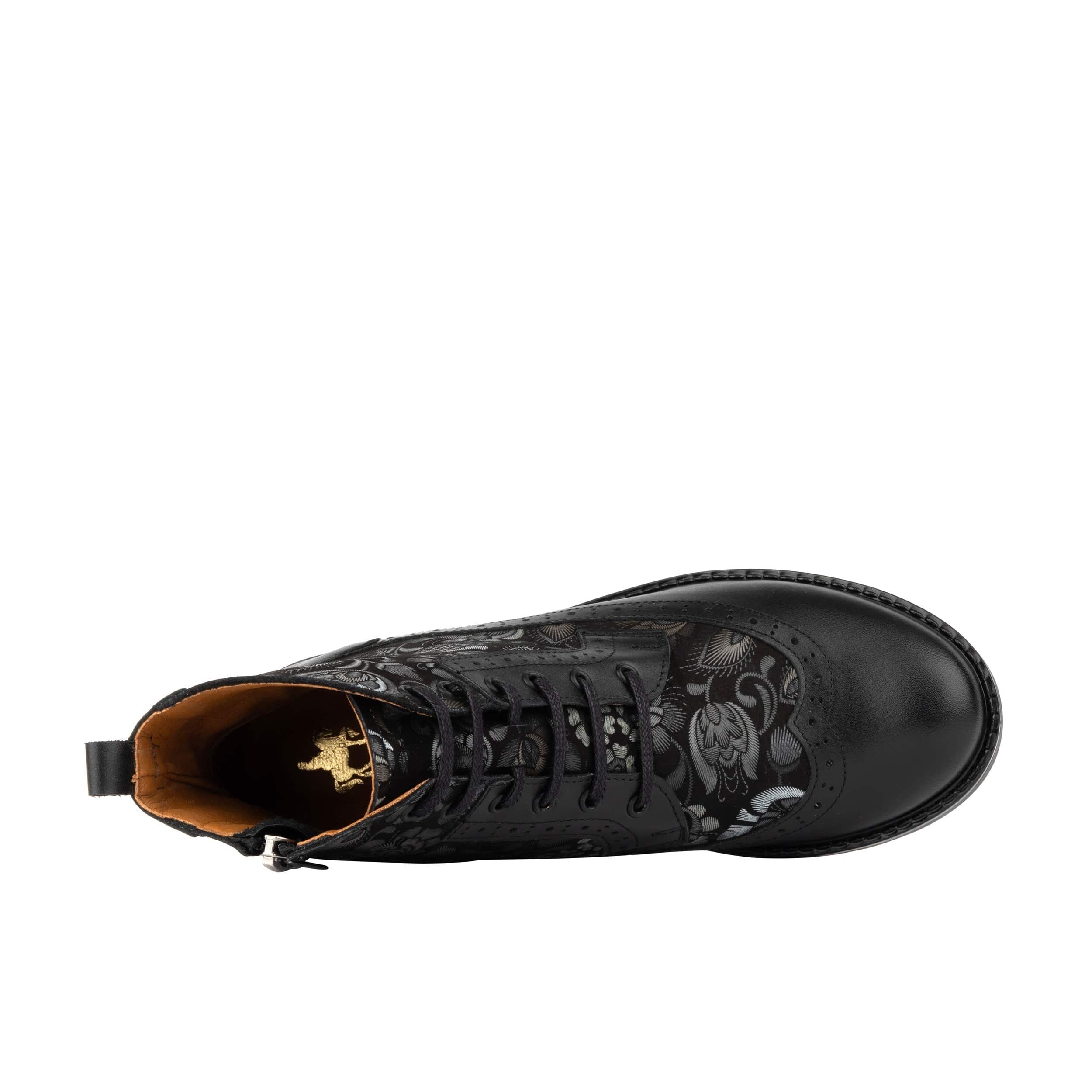 Milliner - Black Emboss - Women's leather round toe rubber sole ankle boot in black