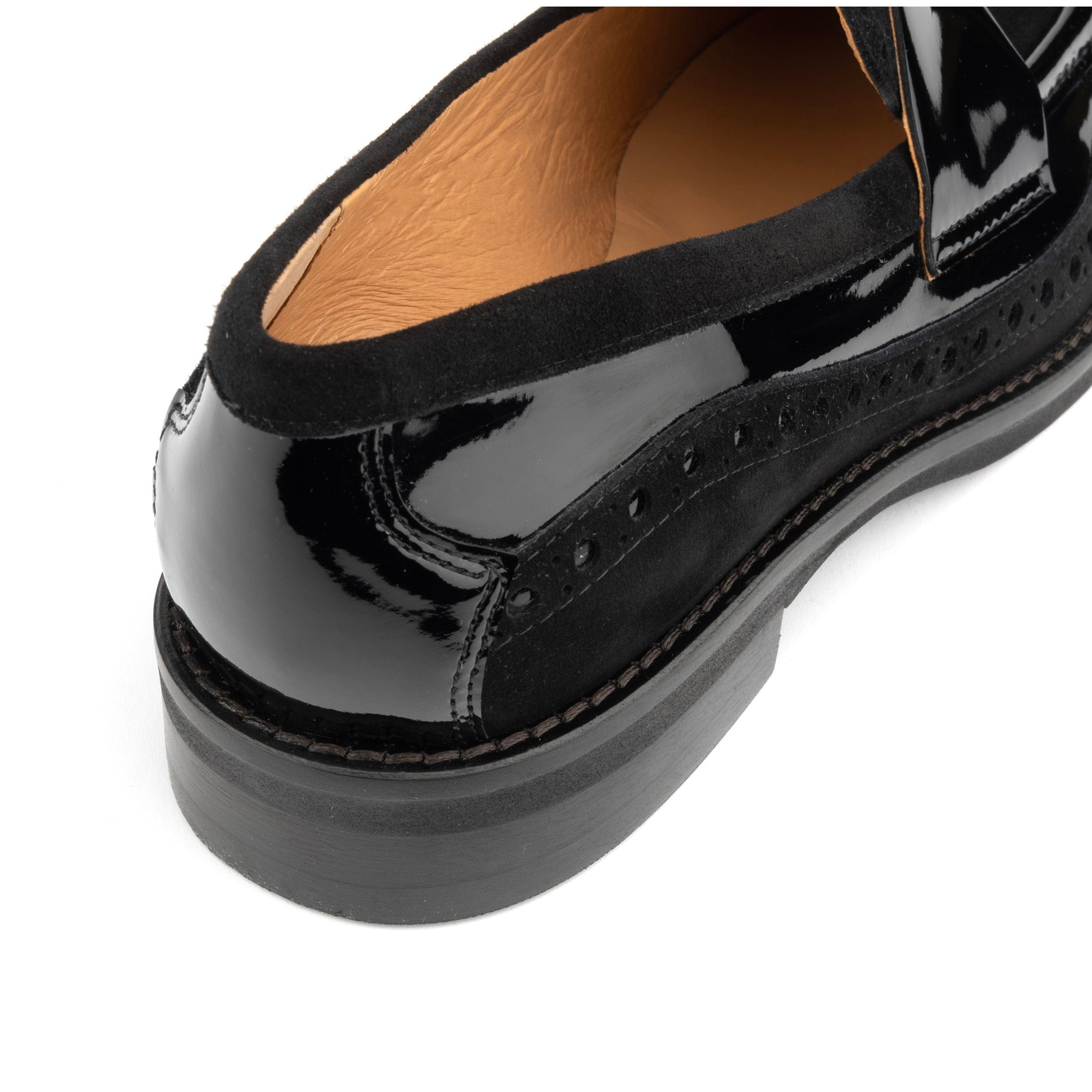Angelina - Black - Women's leather almond toe penny loafer with broguing