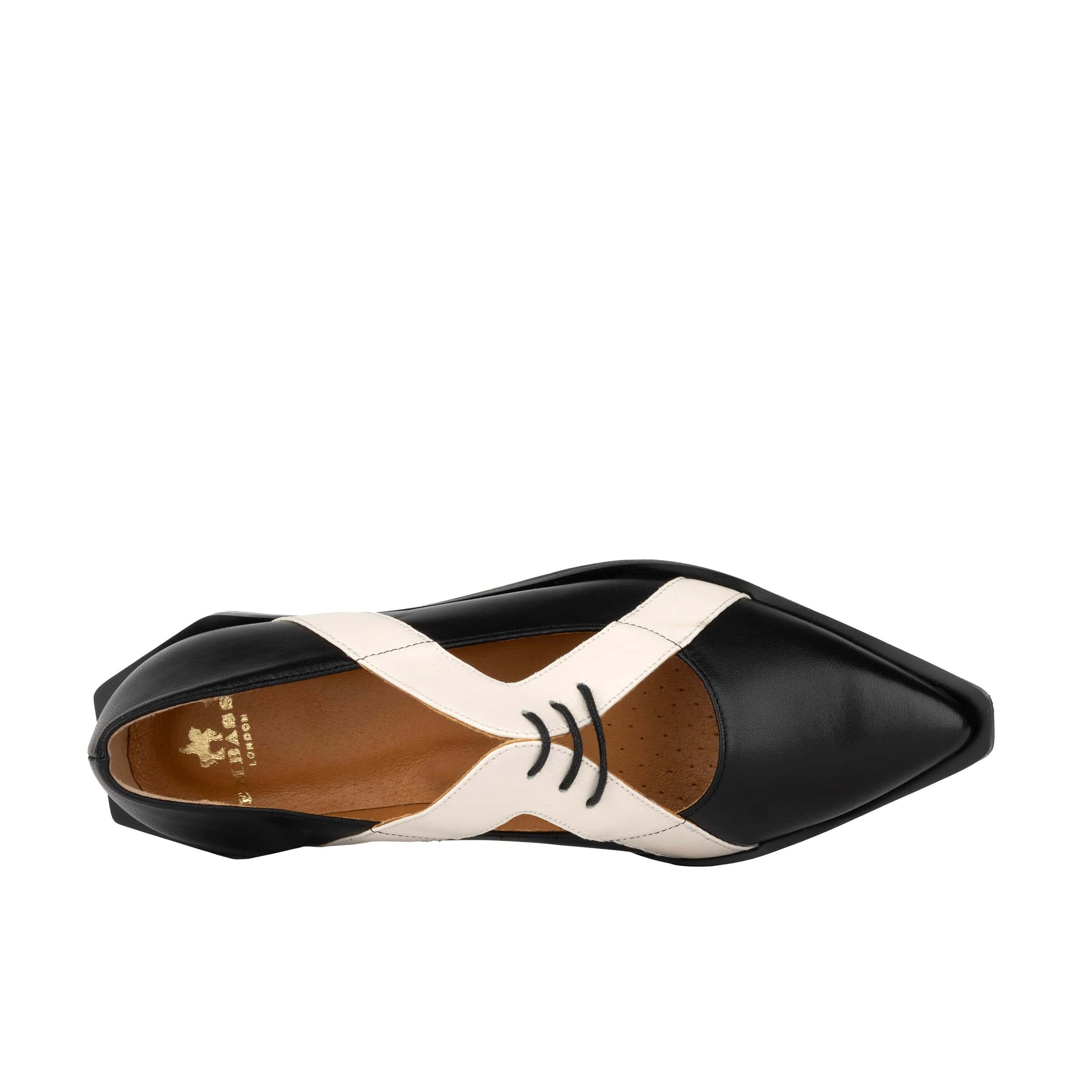 Harlowe - Black & White - Women's cutout leather lace up shoe