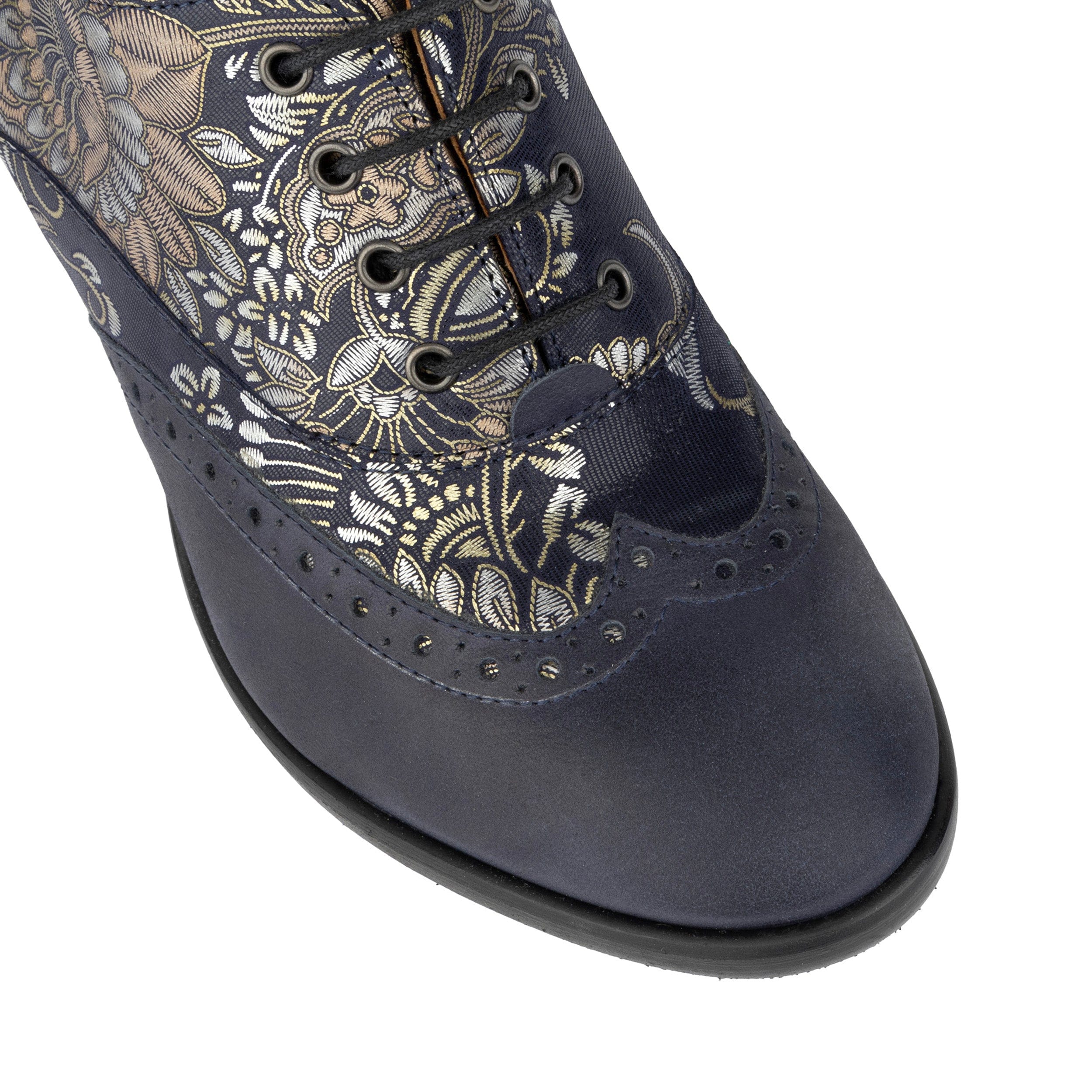 Casino - Blue & Silver Paisley - Women's leather pump in 3 inch heel with brogue details