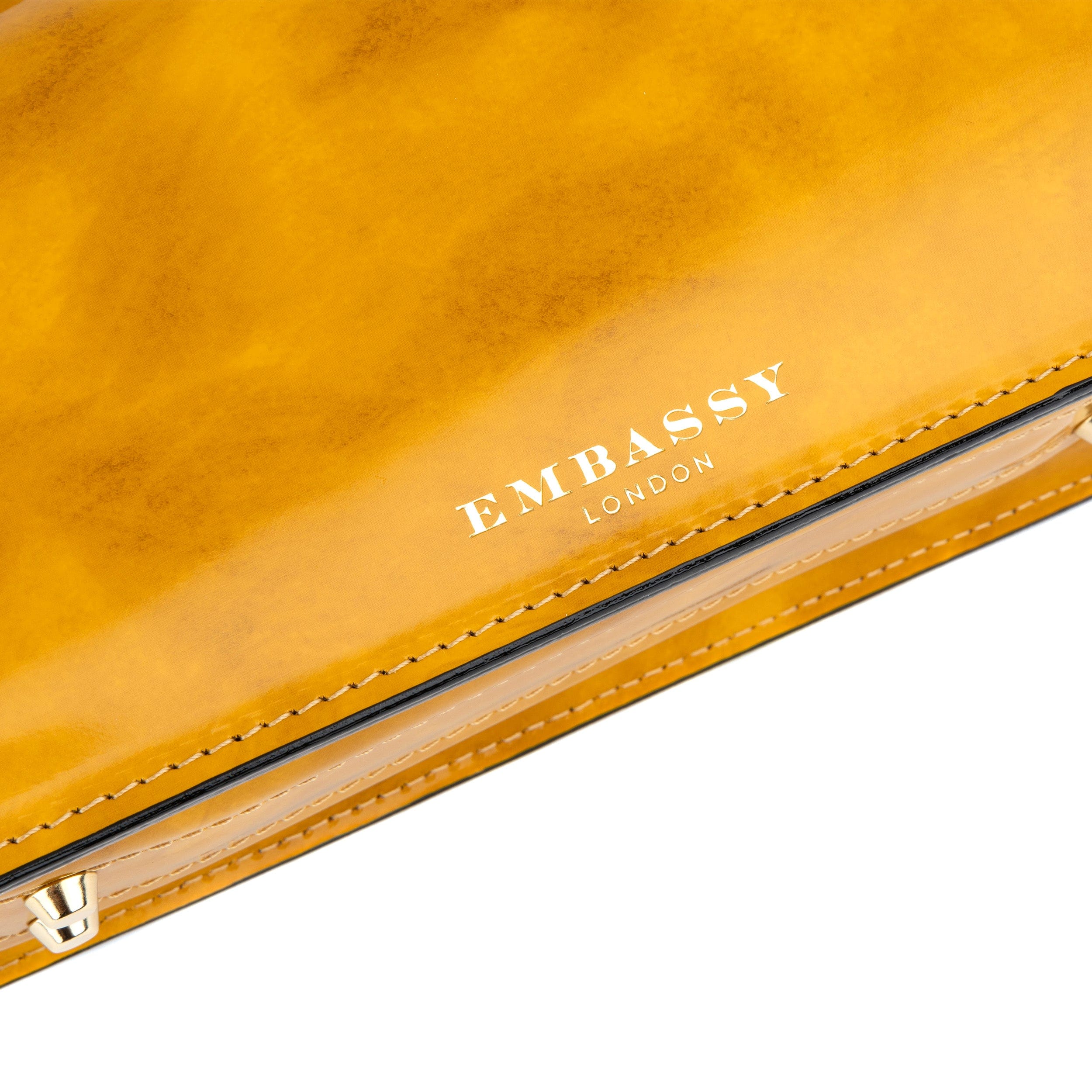 Gazelle - Mustard - Women's patent bowling bag with handle and strap